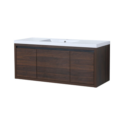 Floating 48" Bathroom Vanity With Resin Sink And Soft Close Doors California Plywood - California Walnut