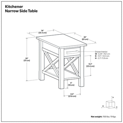Kitchener - Narrow Side Table - Warm Walnut Brown