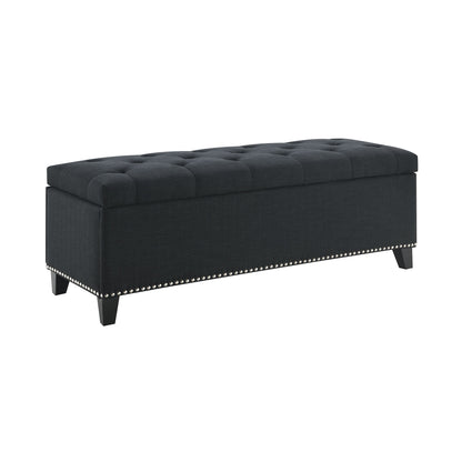 Button-Tufted Storage Ottoman With Safety Close Hinge