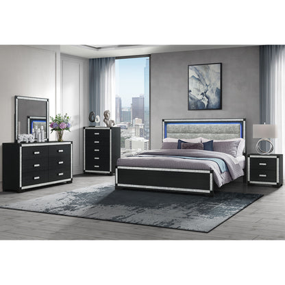 Soulmarie - Bed With LED Lighting And Padded Headboard