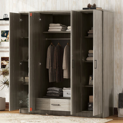 4 Door Wardrobe With 1 Drawer - Gray
