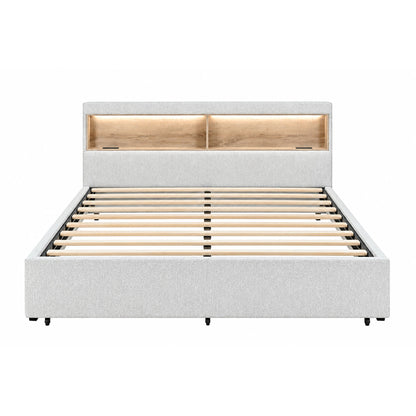 Sacha - Bed With LED And Bookcase Headboard, Built In Siderail Storage
