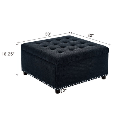 Square Tufted Storage Ottoman With Nailhead Trim