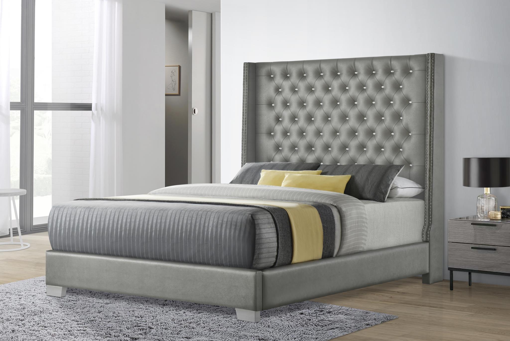 Gray Leather Queen Bed - B578-Q