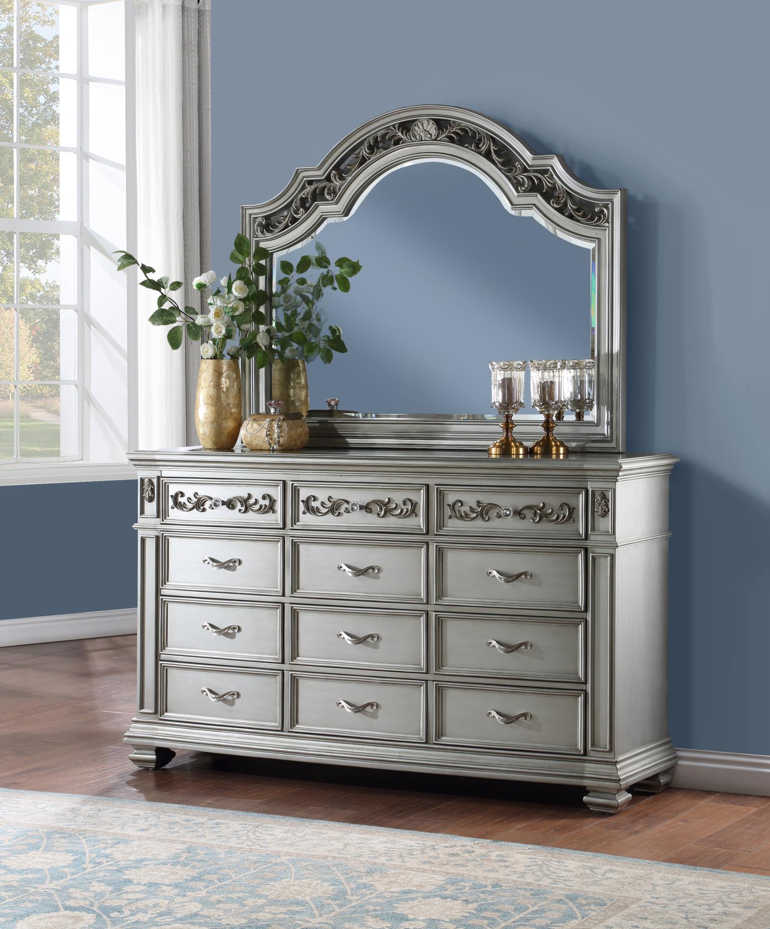 Silver Dresser with Diamond Pattern Fronts & Chrome Handles B048-D Furnish Vision Silver Dresser with Diamond Pattern Fronts & Chrome Handles B048-D Furnish Vision