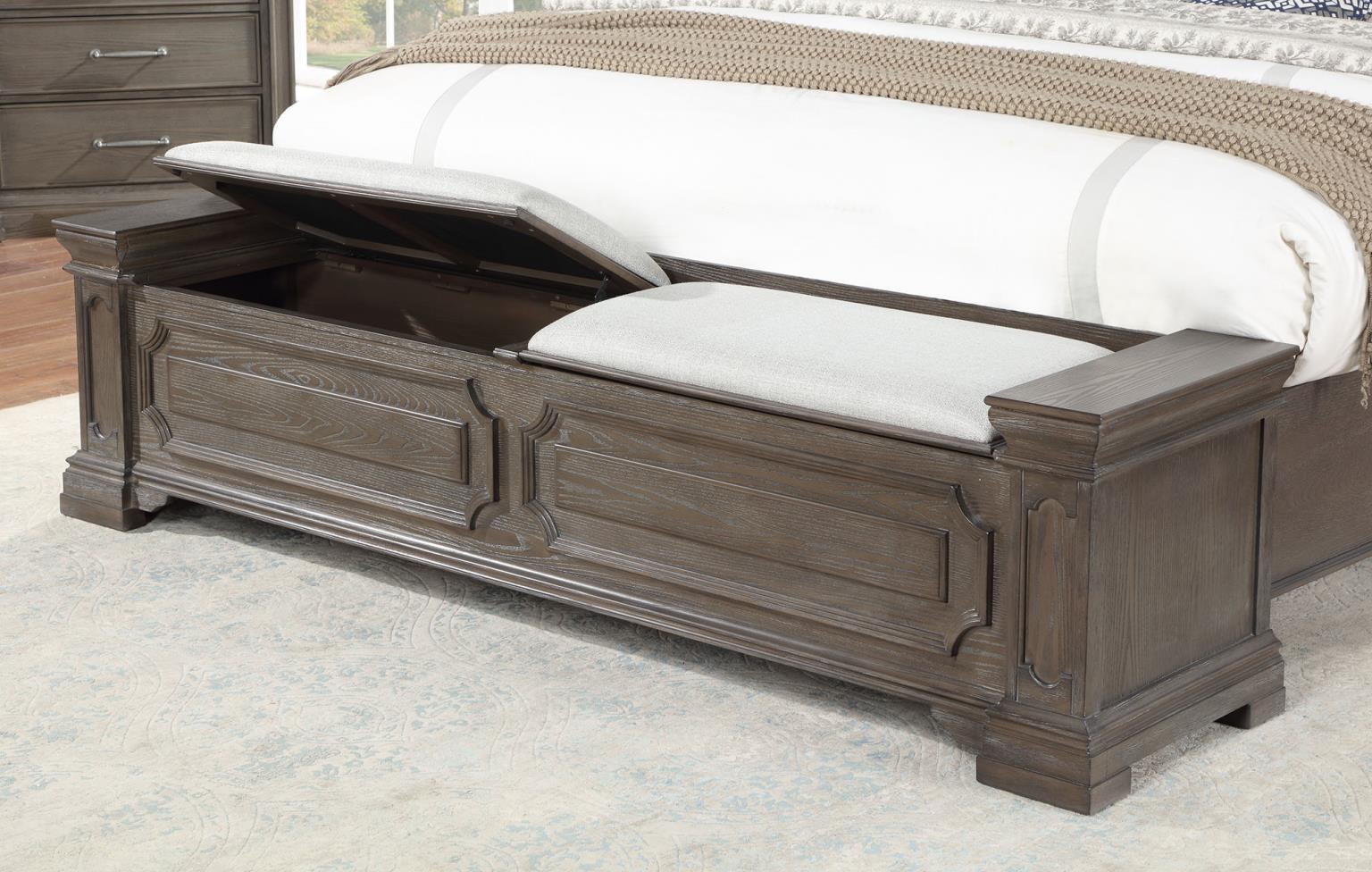Dark Gray King Bed with Mantle Headboard & Storage Footboard – B067-K