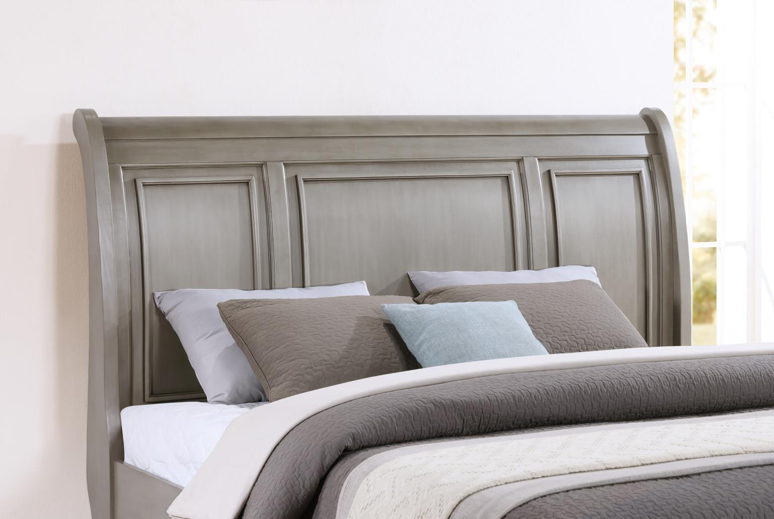 Light Gray Queen Bed with Built-in Storage & Sleigh Headboard – B070-Q