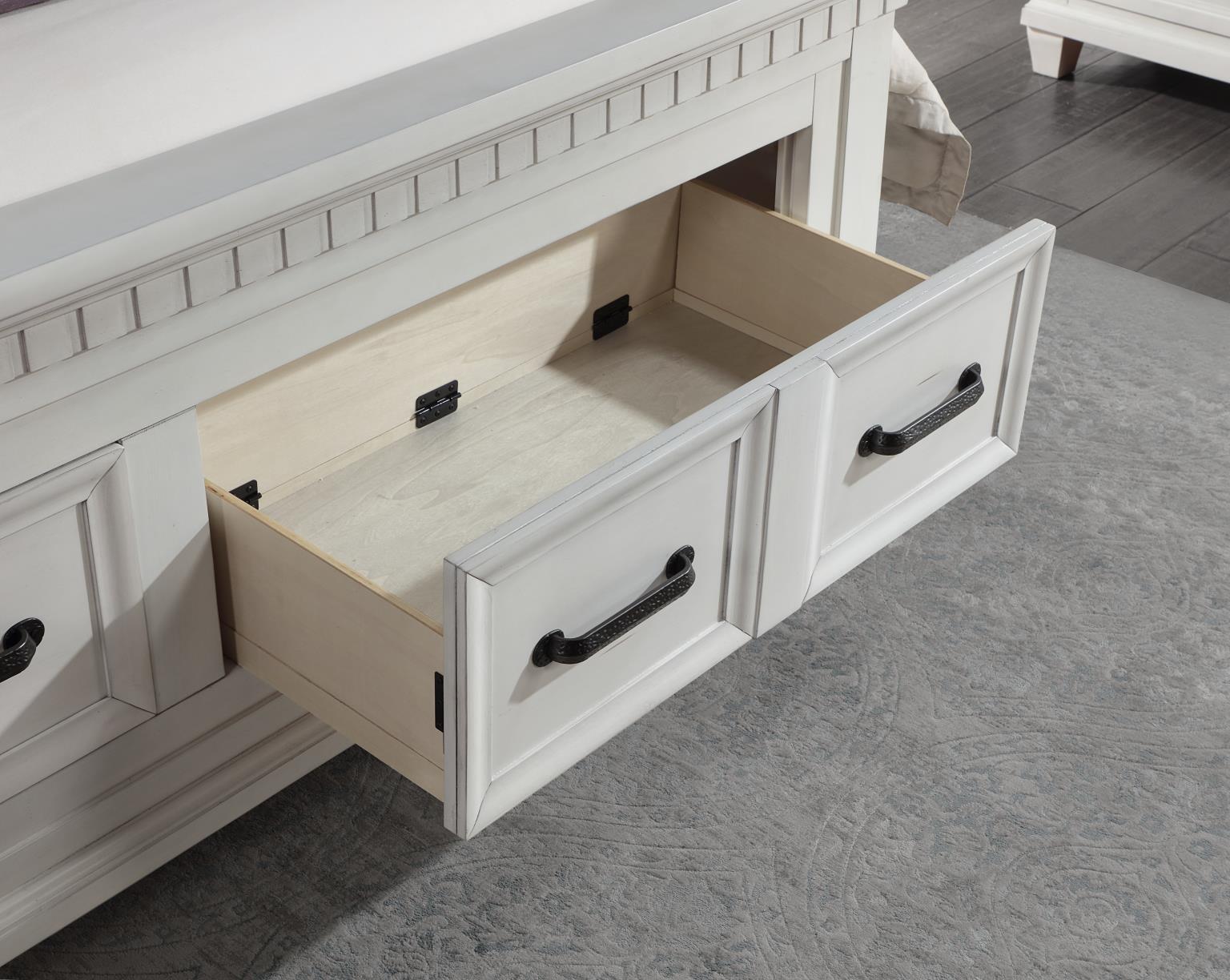 White King Bed with Mantle-Style Headboard & Storage Footboard – B078-K