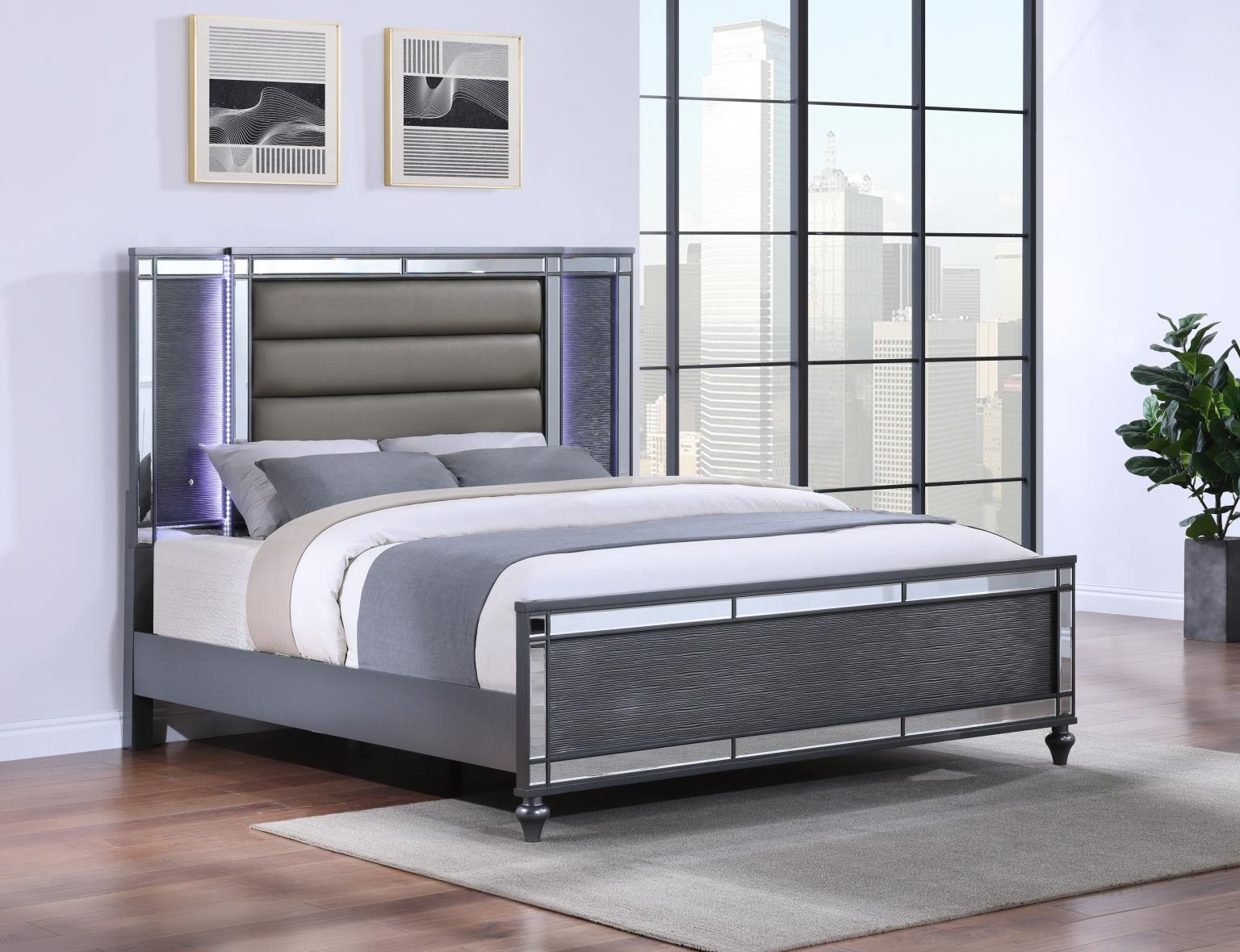 Charcoal Gloss Queen Bed with LED Headboard – B223-Q