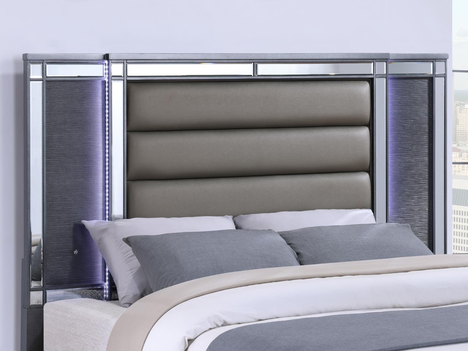 Charcoal Gloss King Bed with LED Backlit Headboard – B223-K