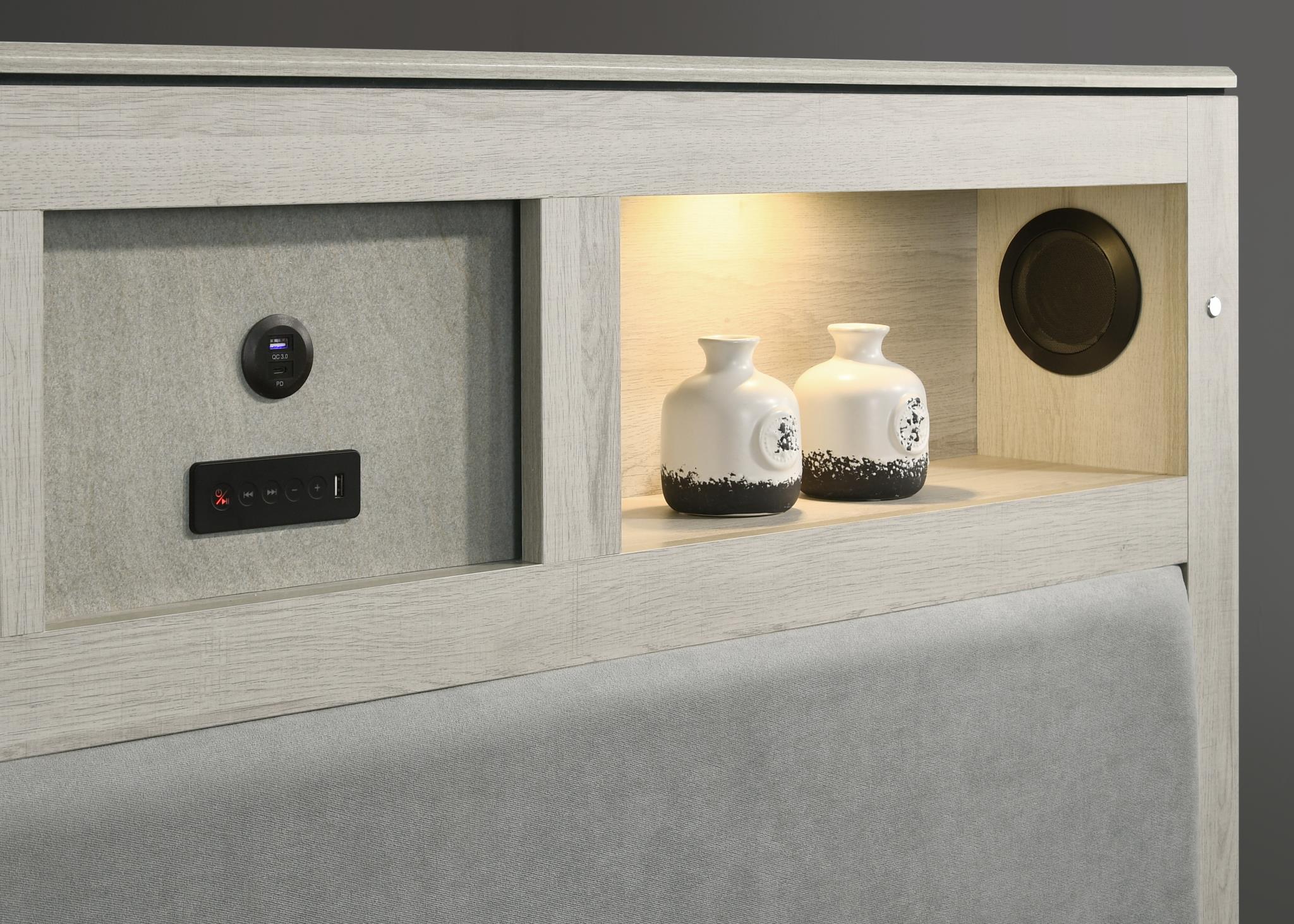 Light Beige/Dove Gray King Bed with Speakers & LED - B261-K