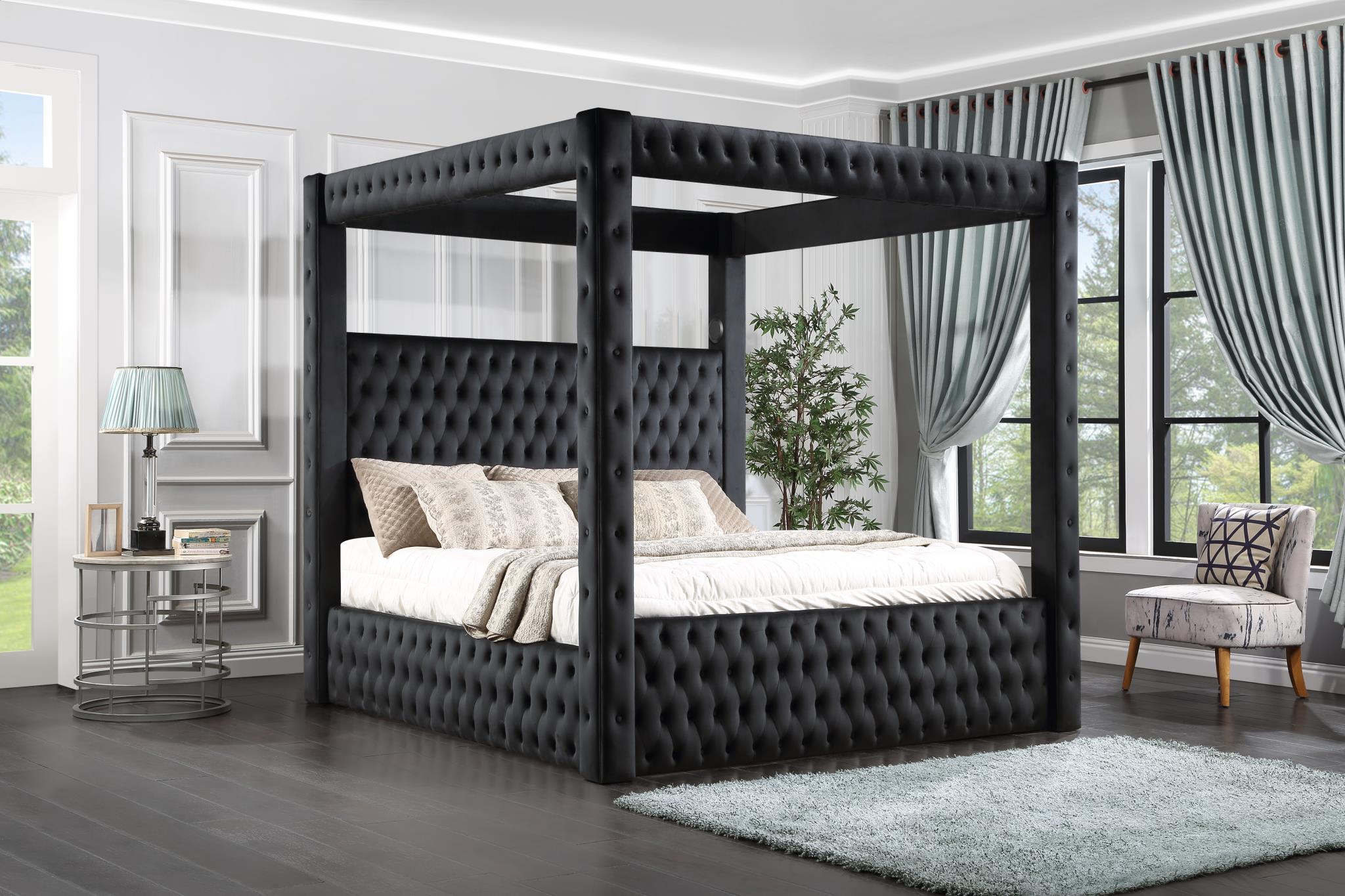 Black Velvet Queen Canopy Bed - B567-Q