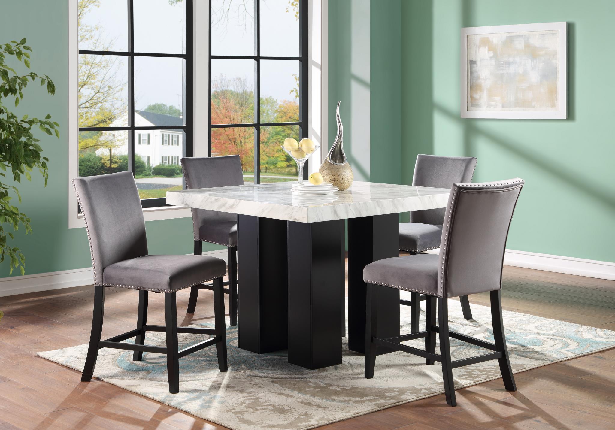 Counter Height Dining Set – D130-5PC-SILVER-LEATHER