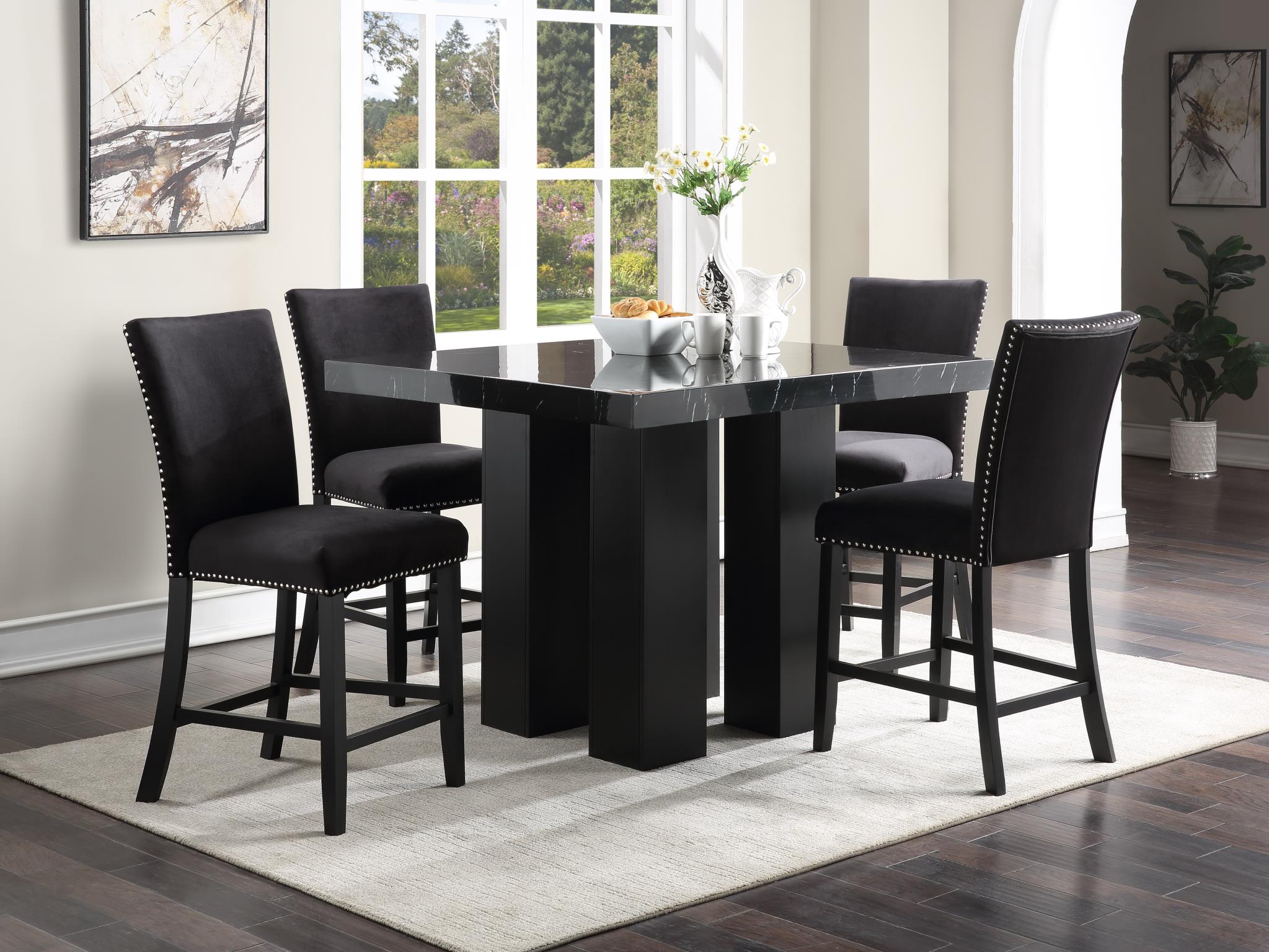 Counter Height Dining Set – D132-5PC-BLACK-LEATHER