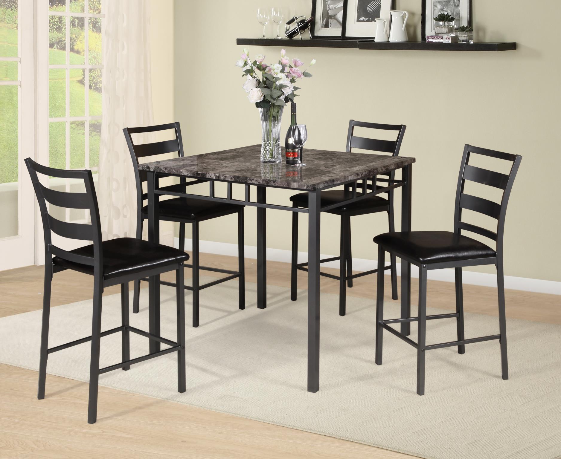 Table & 4 Chairs with Gray Faux Marble – D761