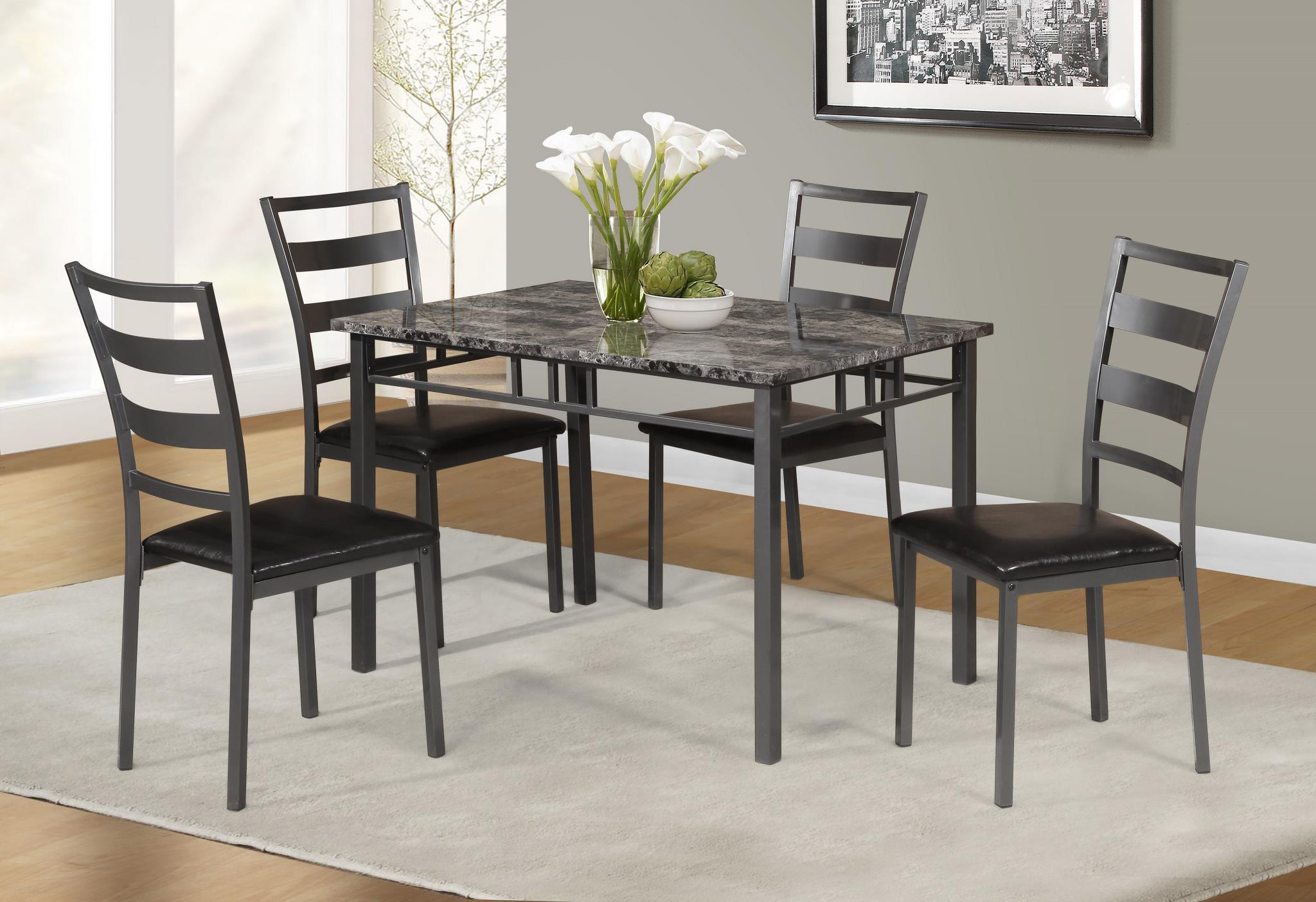 Table & 4 Chairs with Gray Faux Marble – D762