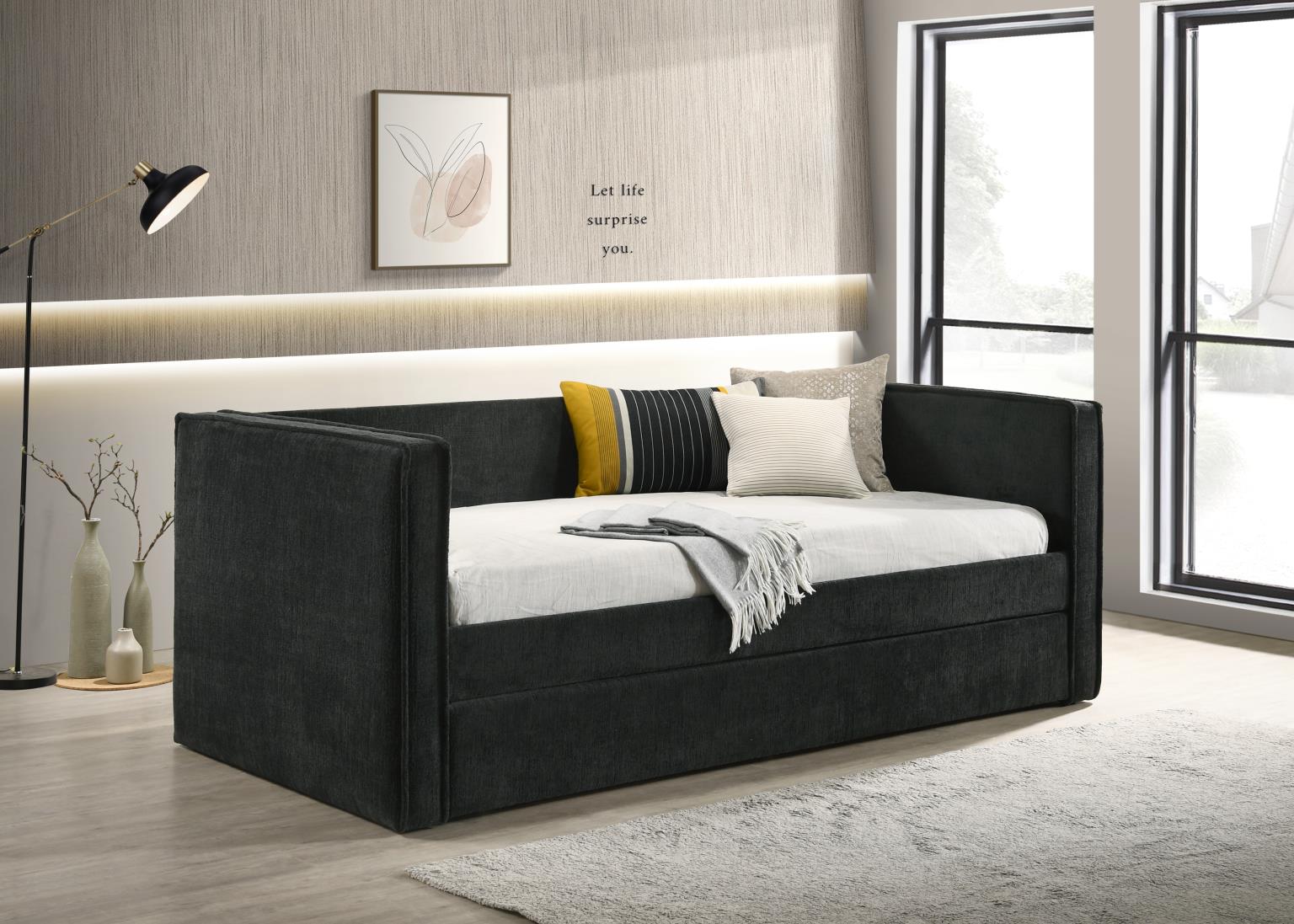 Black Microfiber Daybed with Trundle – DB805