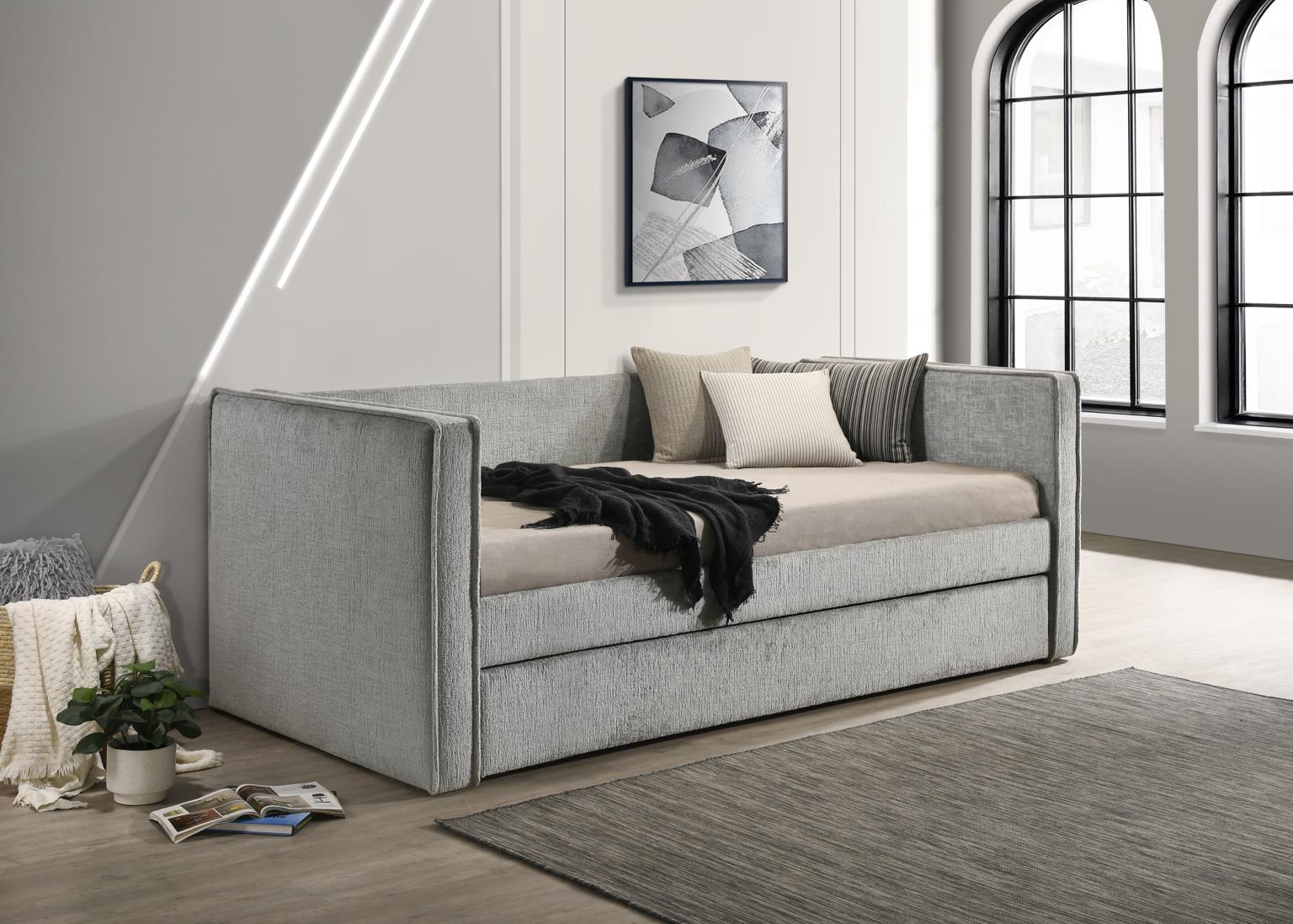 Light Gray Microfiber Daybed with Trundle – DB806