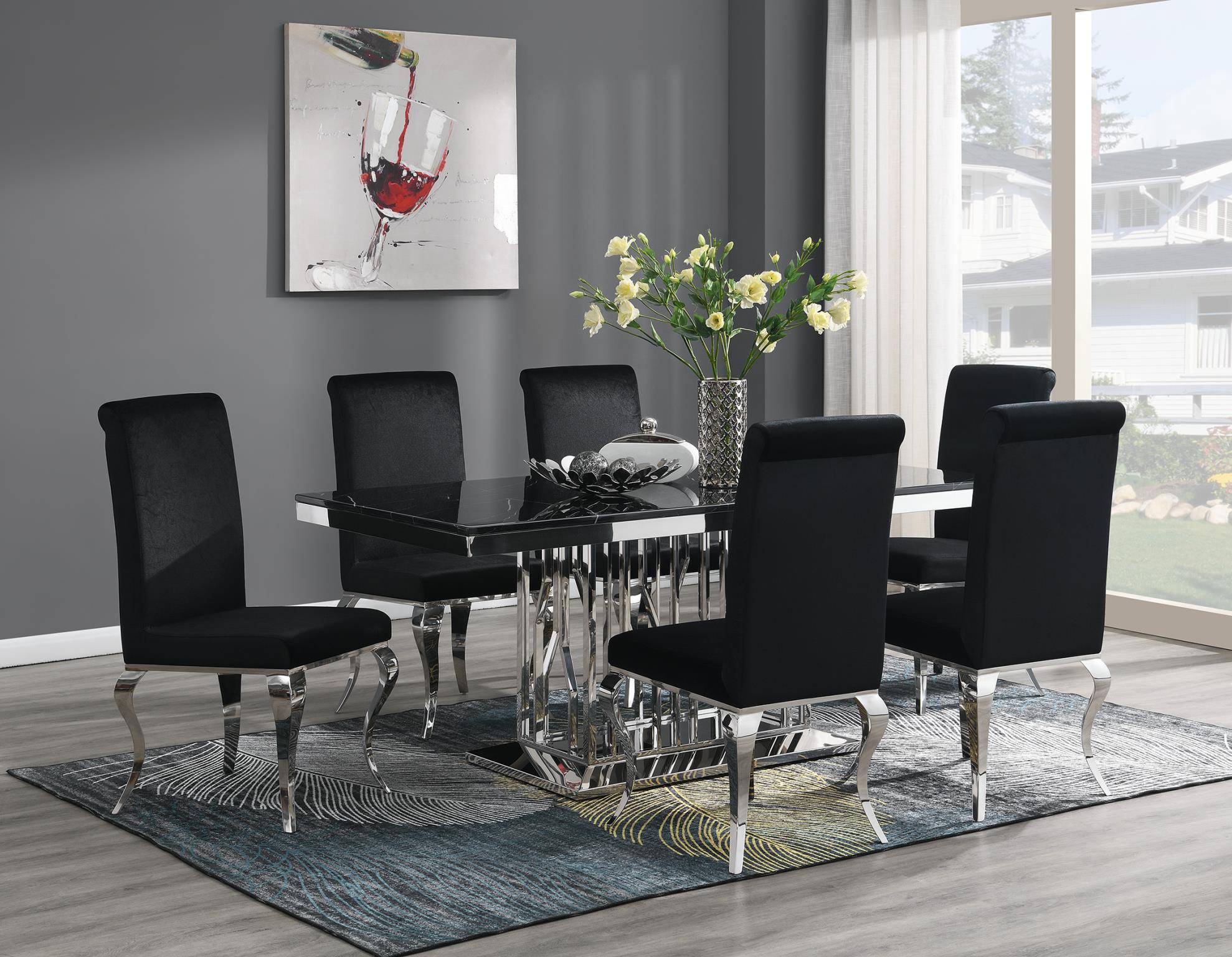 Black Marble Dining Set with 4 Leather Chairs – G-081-BLACK-5PC-LEATHER