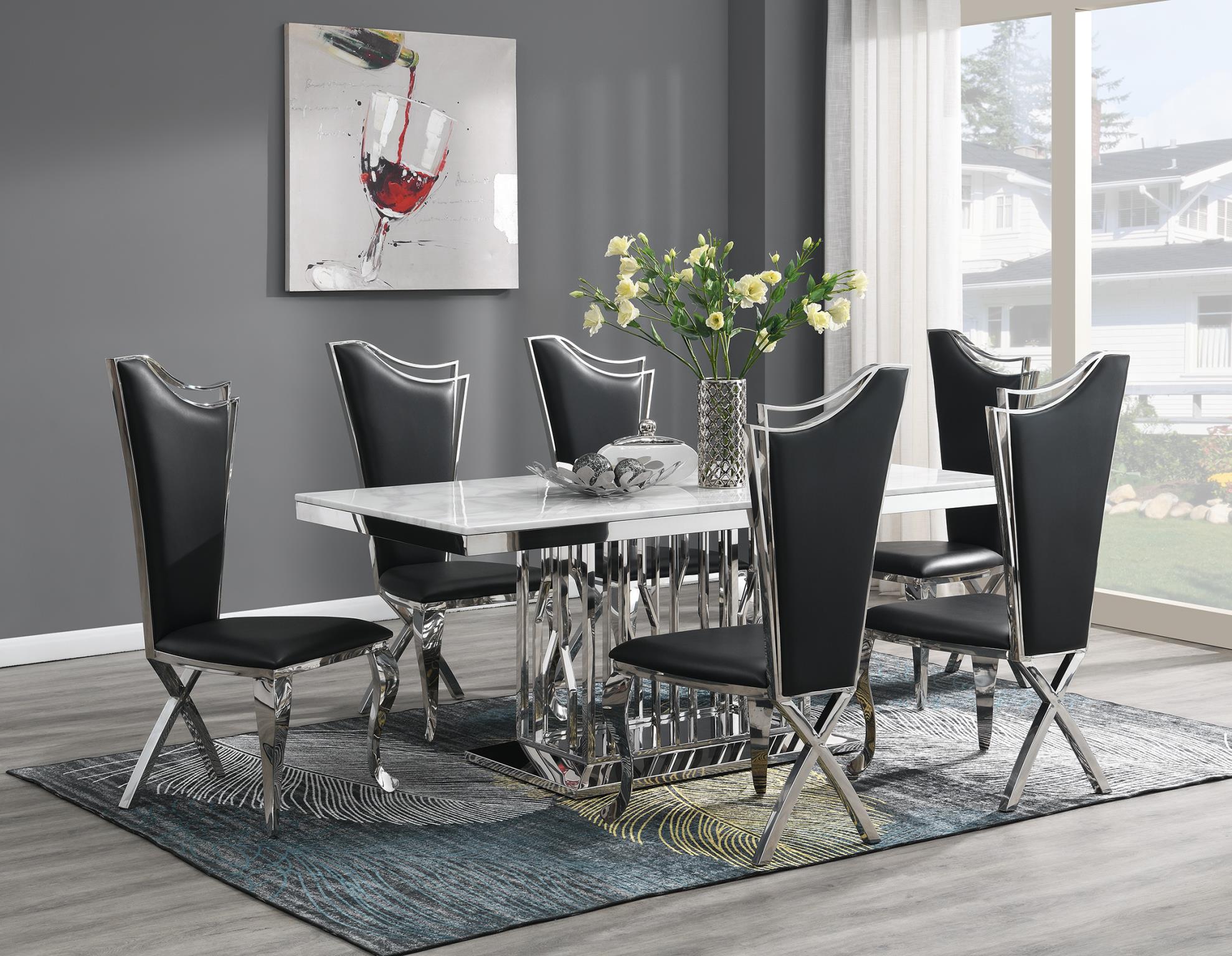 White Marble Dining Set with 4 Gray Velvet Chairs – G-081-WHITE-5PC-VELGRY