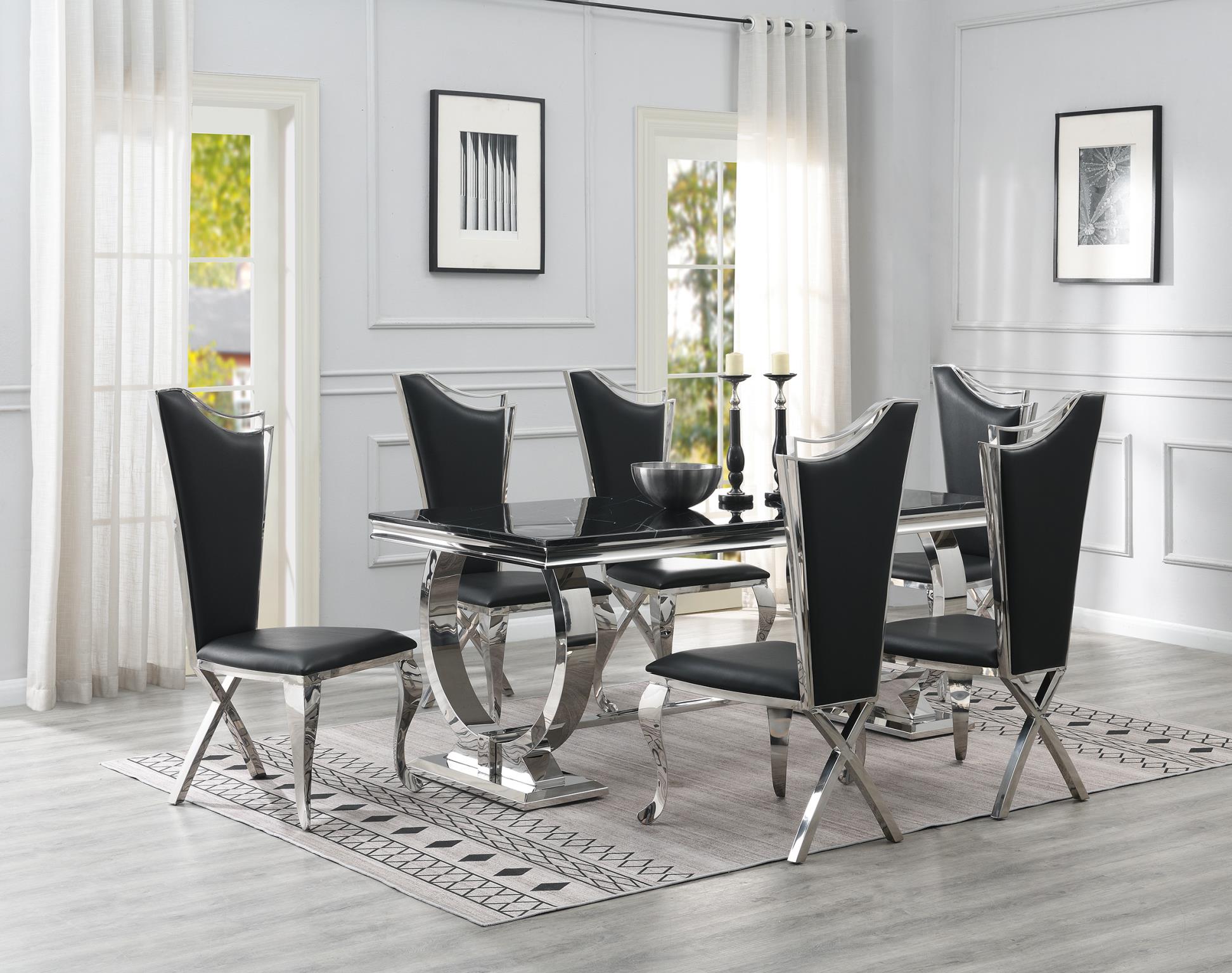 Black Marble Dining Set with 4 Leather Chairs – G-082-BLACK-5PC-LEATHER
