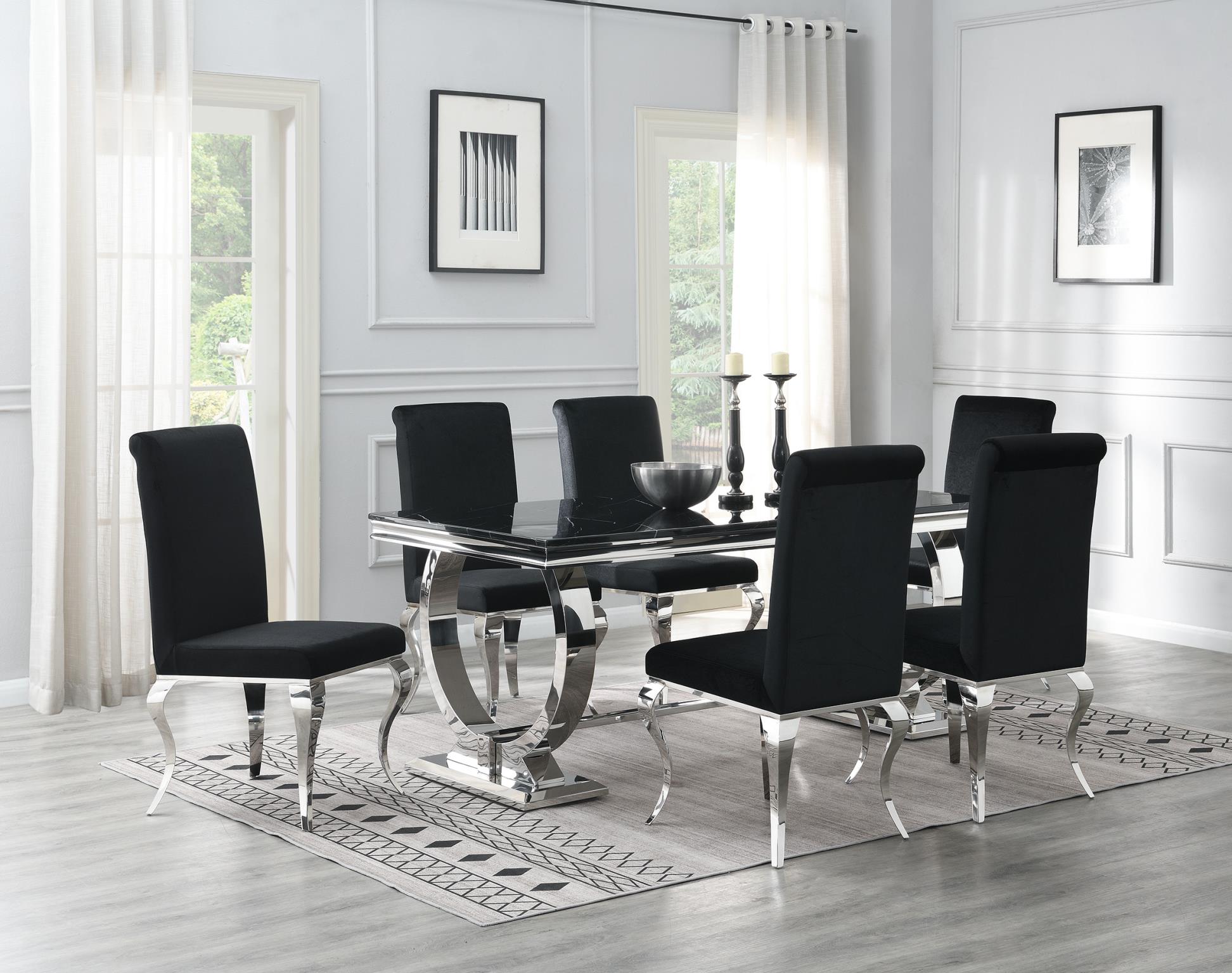 Black Marble Dining Set with 4 Black Velvet Chairs – G-082-BLACK-5PC-VELBLK
