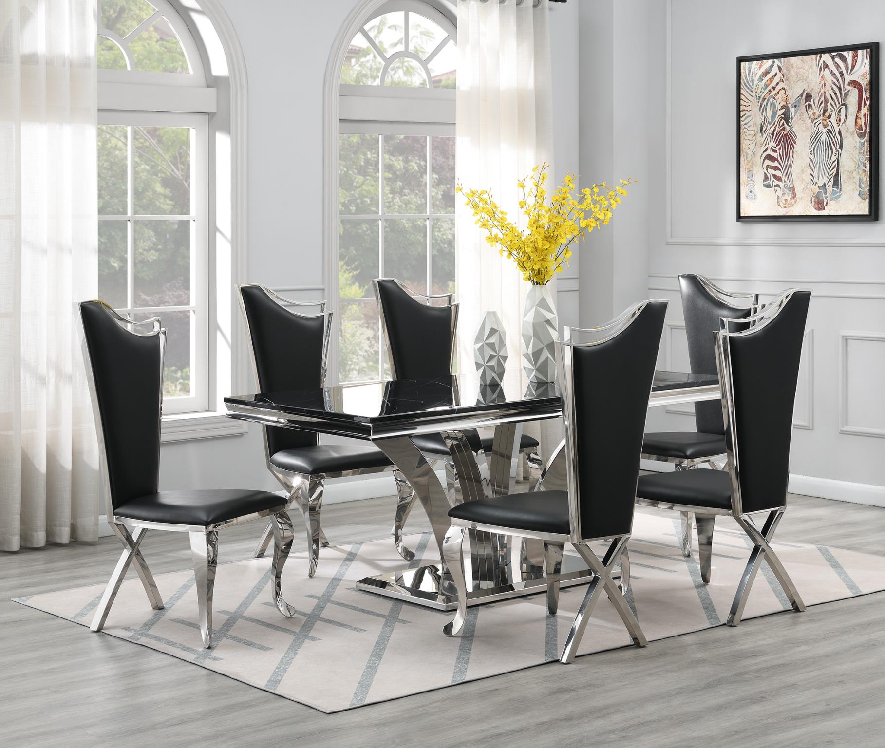 Black Marble Dining Set with 4 Leather Chairs – G-083-BLACK-5PC-LEATHER