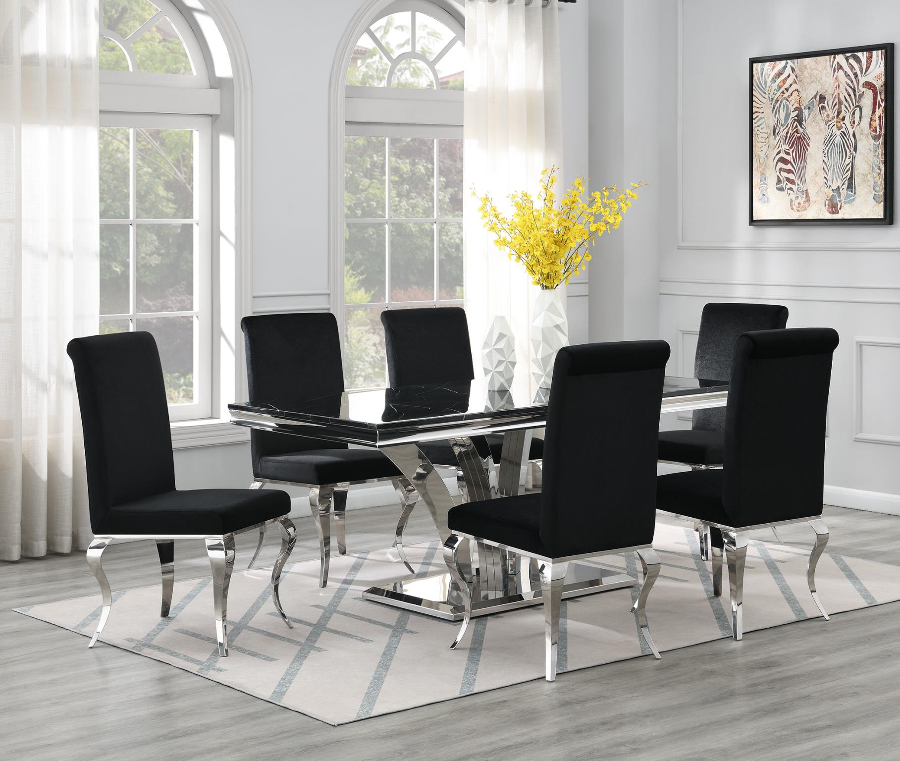 Black Marble Dining Set with 4 Black Velvet Chairs – G-083-BLACK-5PC-VELBLK