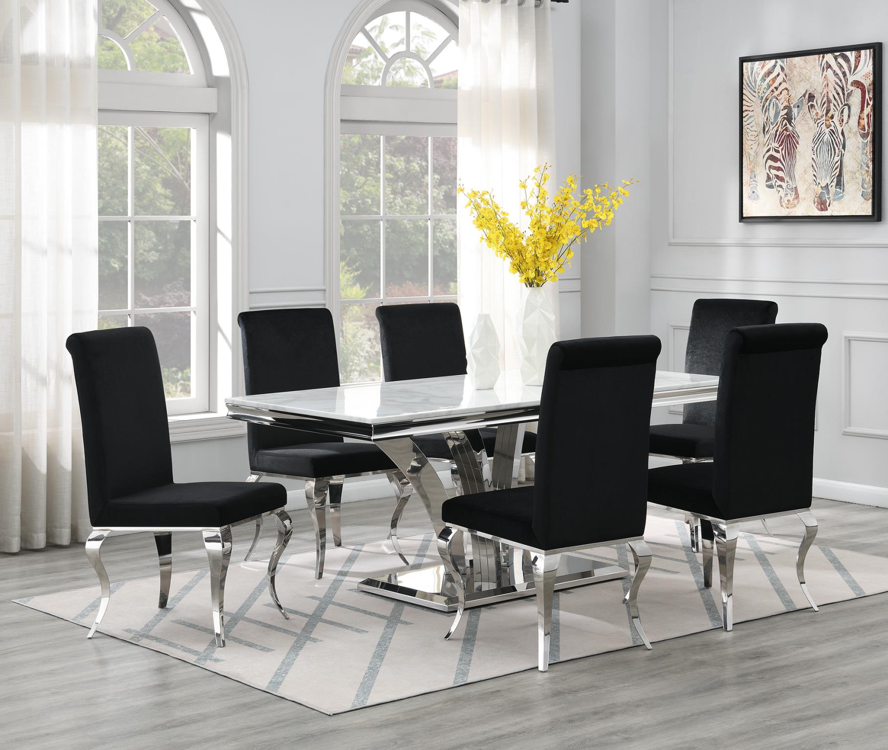 White Marble Dining Set with 4 Black Velvet Chairs – G-083-WHITE-5PC-VELBLK