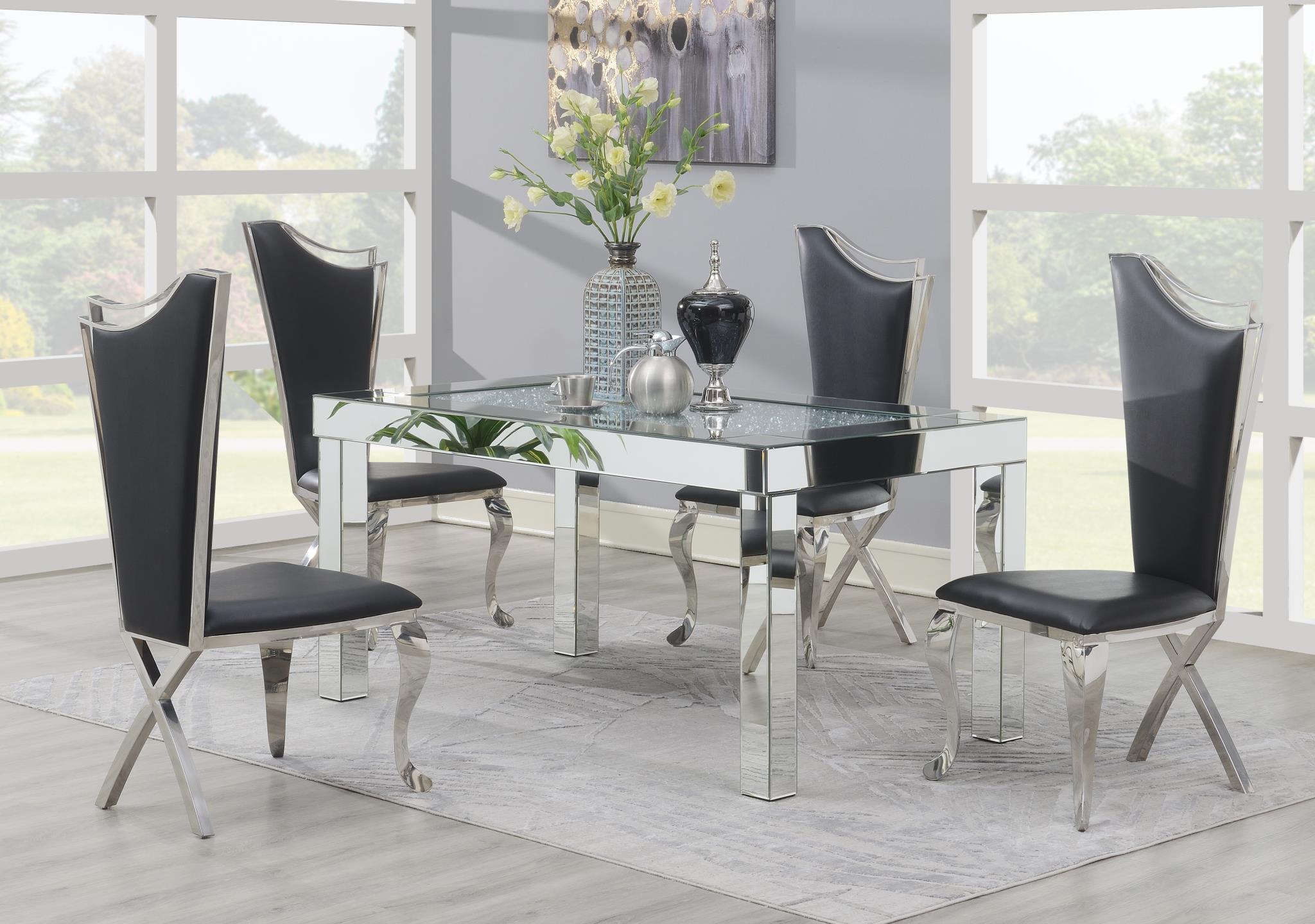 Hexagon Glamour Dining Set with 4 Leather Chairs – G-108-5PC-LEATHER