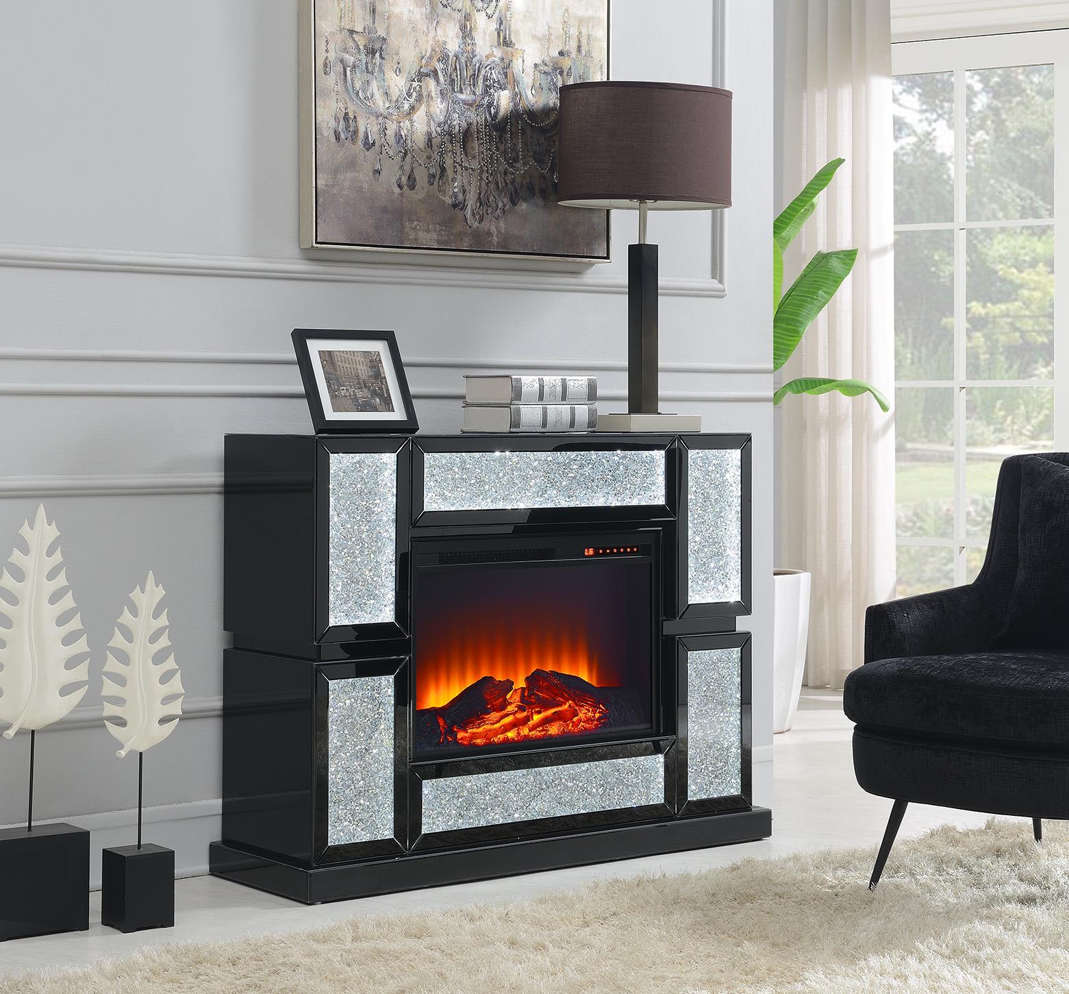 Black Glamour LED Fireplace with Crushed Glass Accents – G-235-F