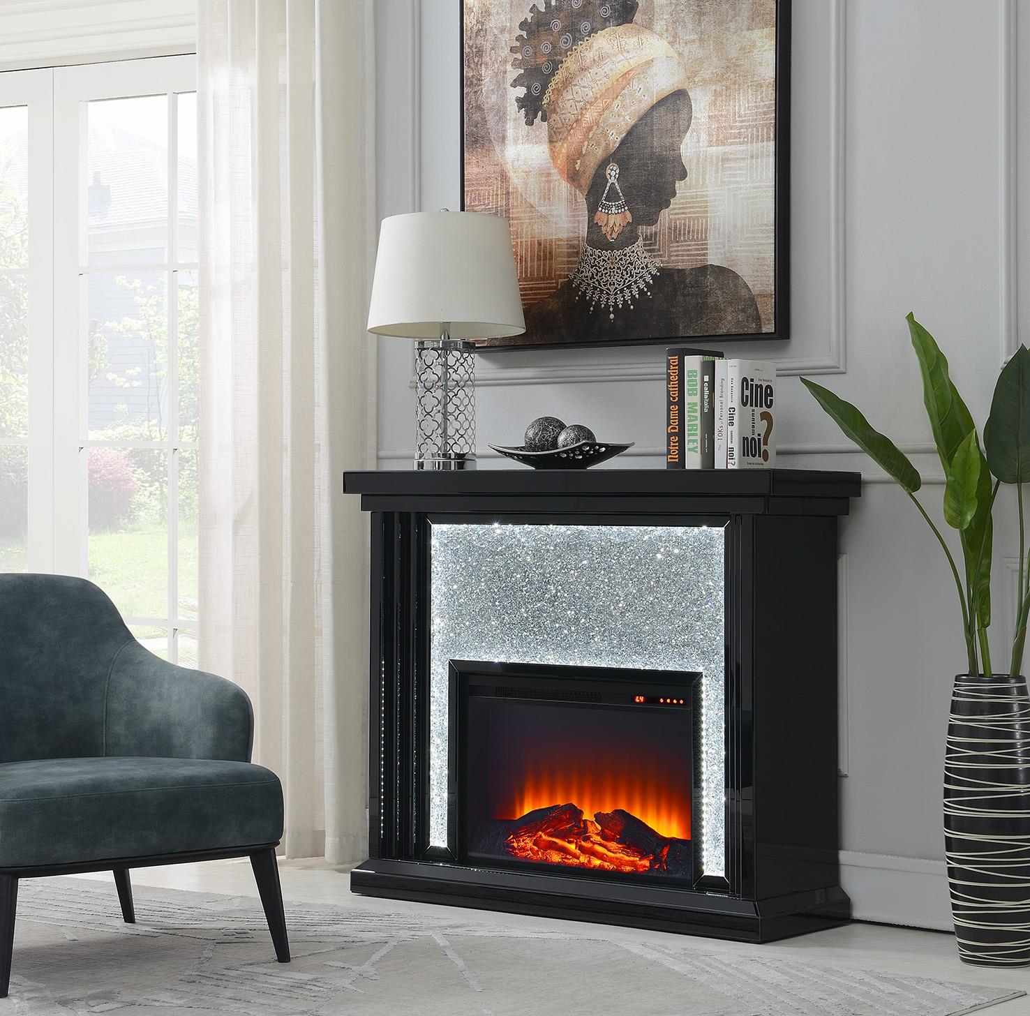 Black Glamour LED Fireplace with Beveled Mirror Trim – G-240-F