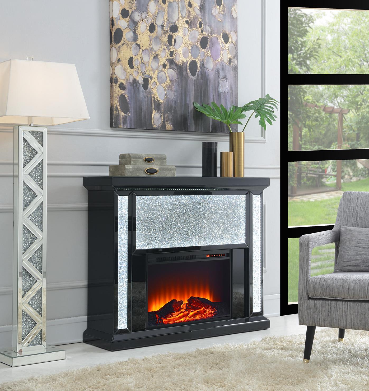 Black Mirrored LED Fireplace with Remote Control – G-245-F
