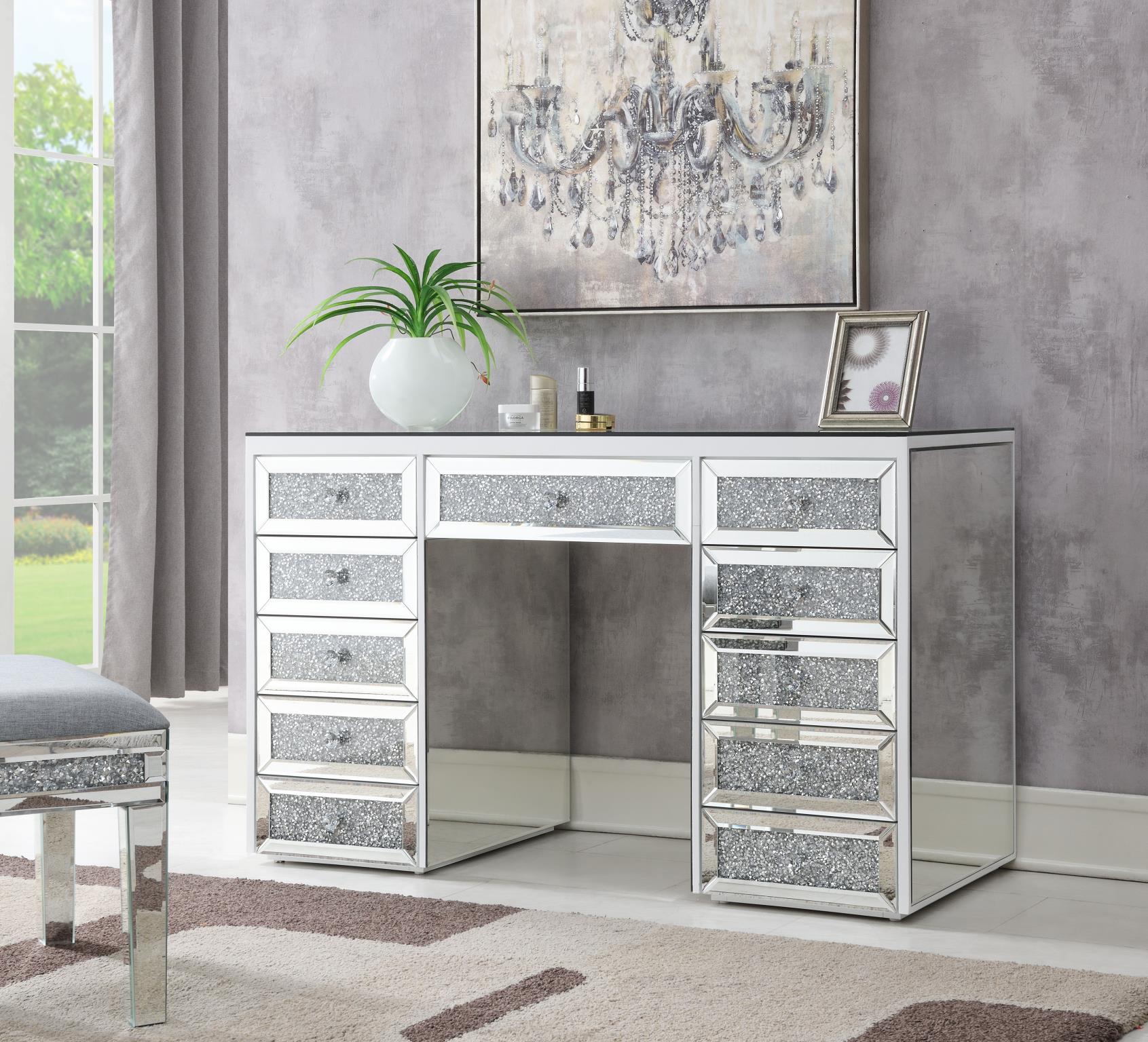 Glamour Vanity with Crystal Knobs & Mirrored Finish – G-310-V