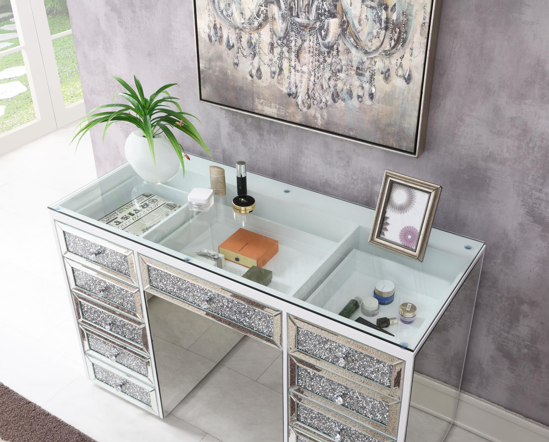 Glamour Vanity with Crystal Knobs & Mirrored Finish – G-310-V