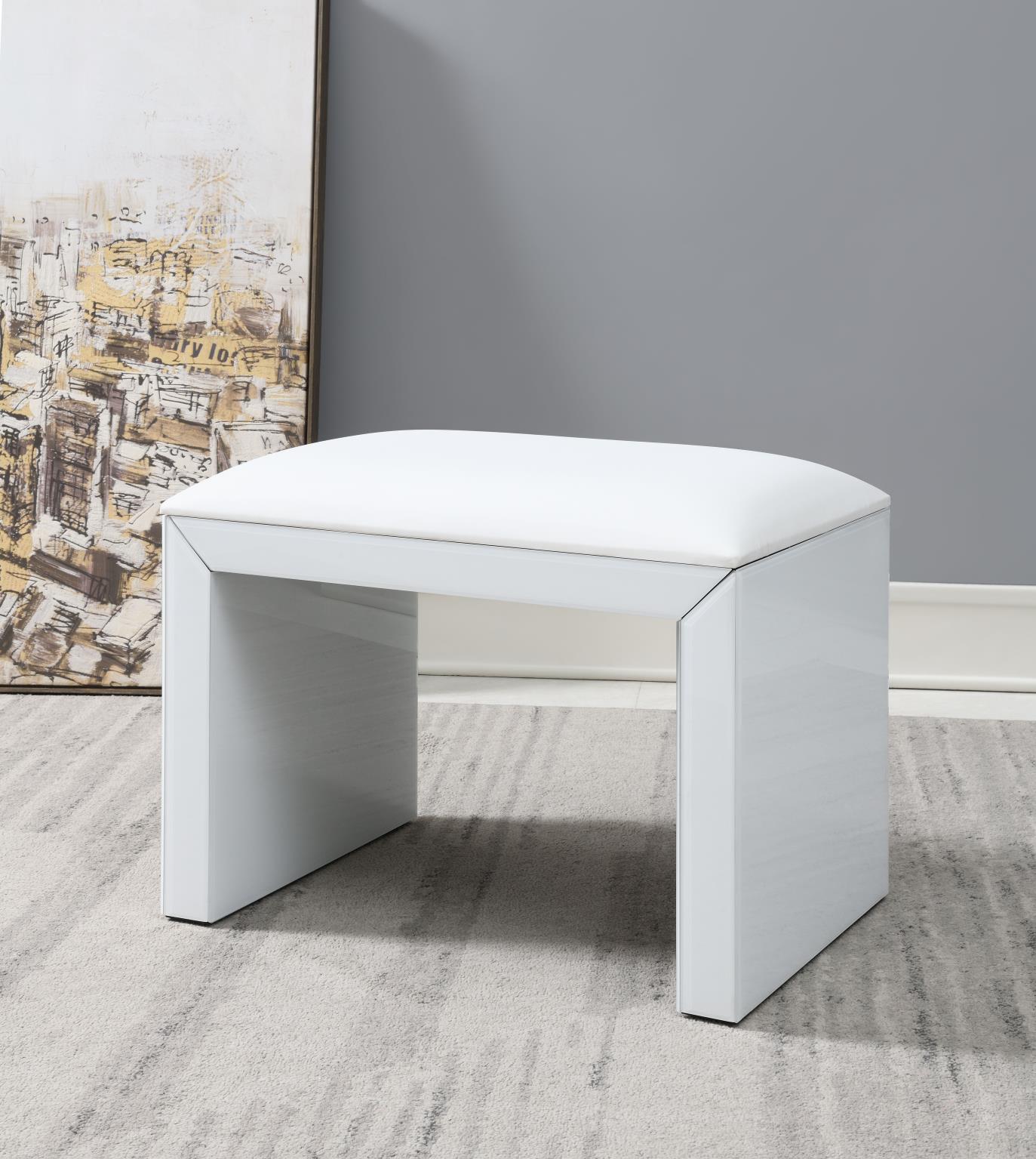 White Faux Leather Vanity Stool – G-315-VS