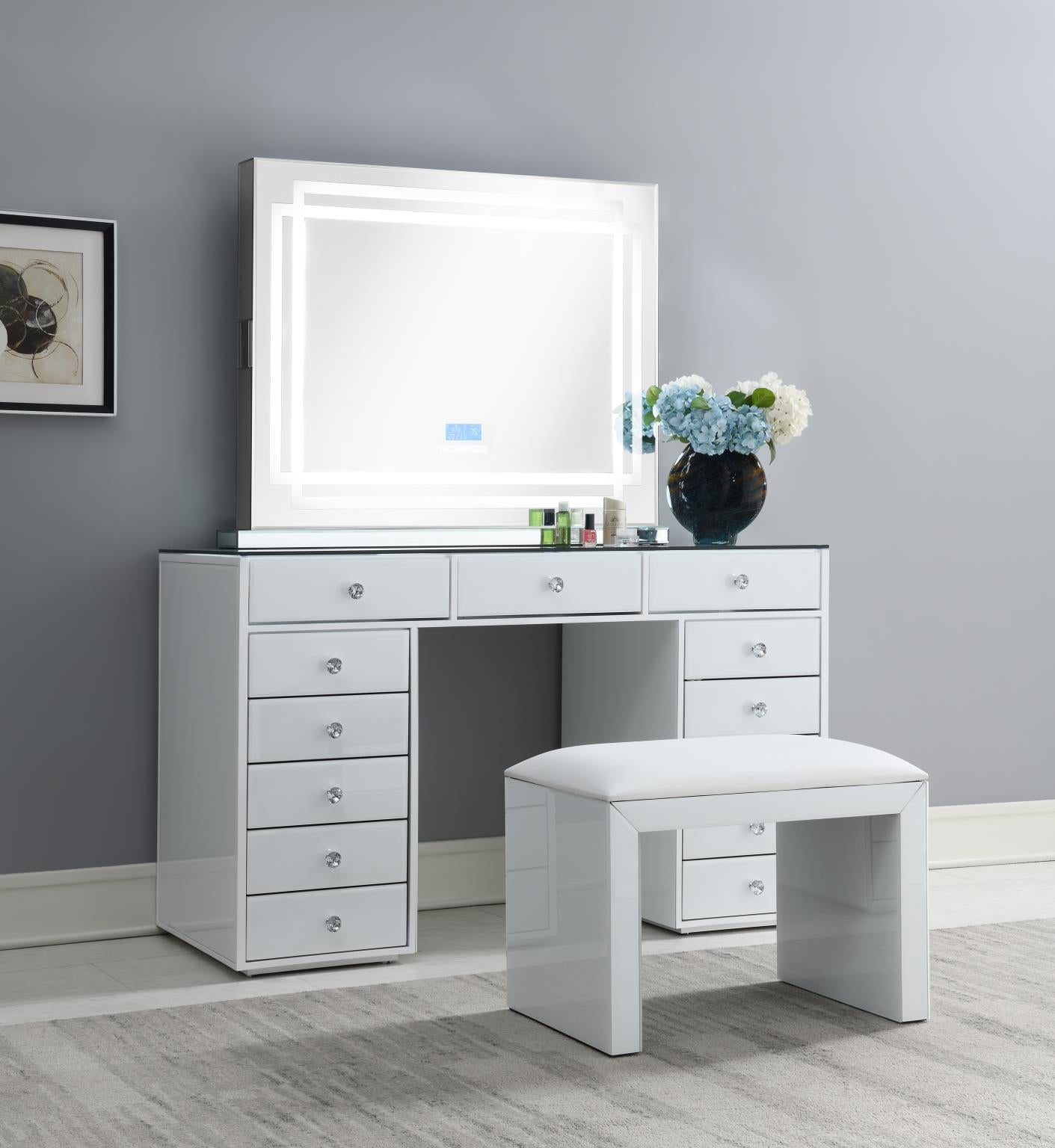 White Hollywood Vanity Set with Bluetooth Mirror – G-315/G445-VDM-BTLED
