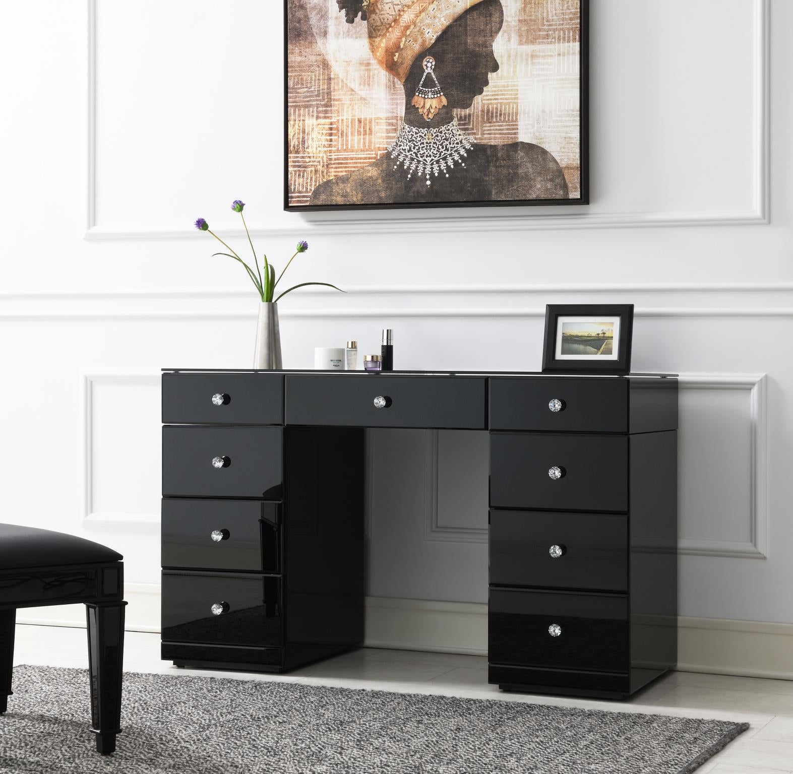 Black Gloss Glamour Vanity with LED Mirror Compatibility – G-316-V