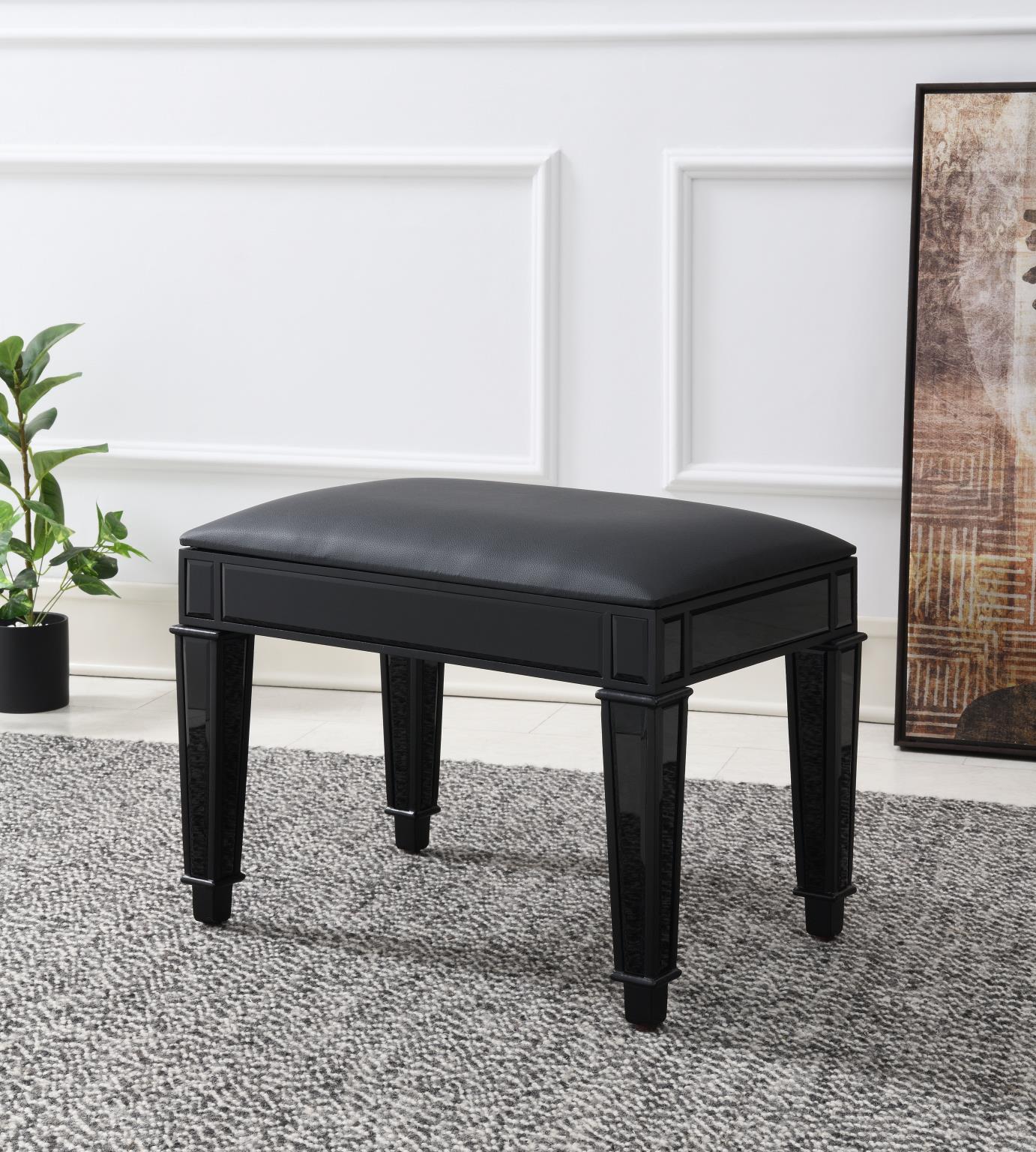 Black Faux Leather Vanity Stool – G-316-VS