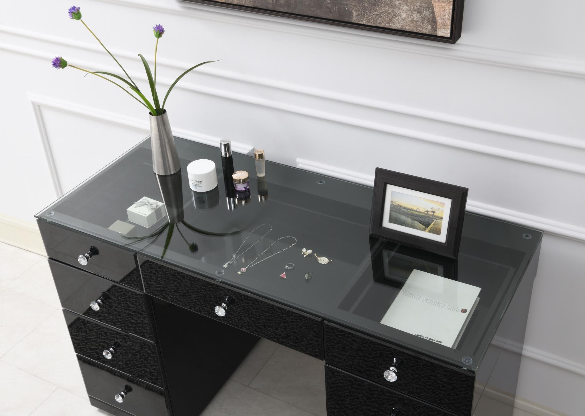 Black Gloss Glamour Vanity with LED Mirror Compatibility – G-316-V
