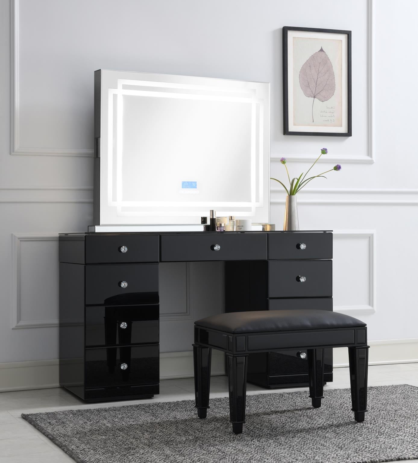 Black Glamour Vanity Set with Bluetooth LED Mirror – G-316/G450-VDM-BTLED