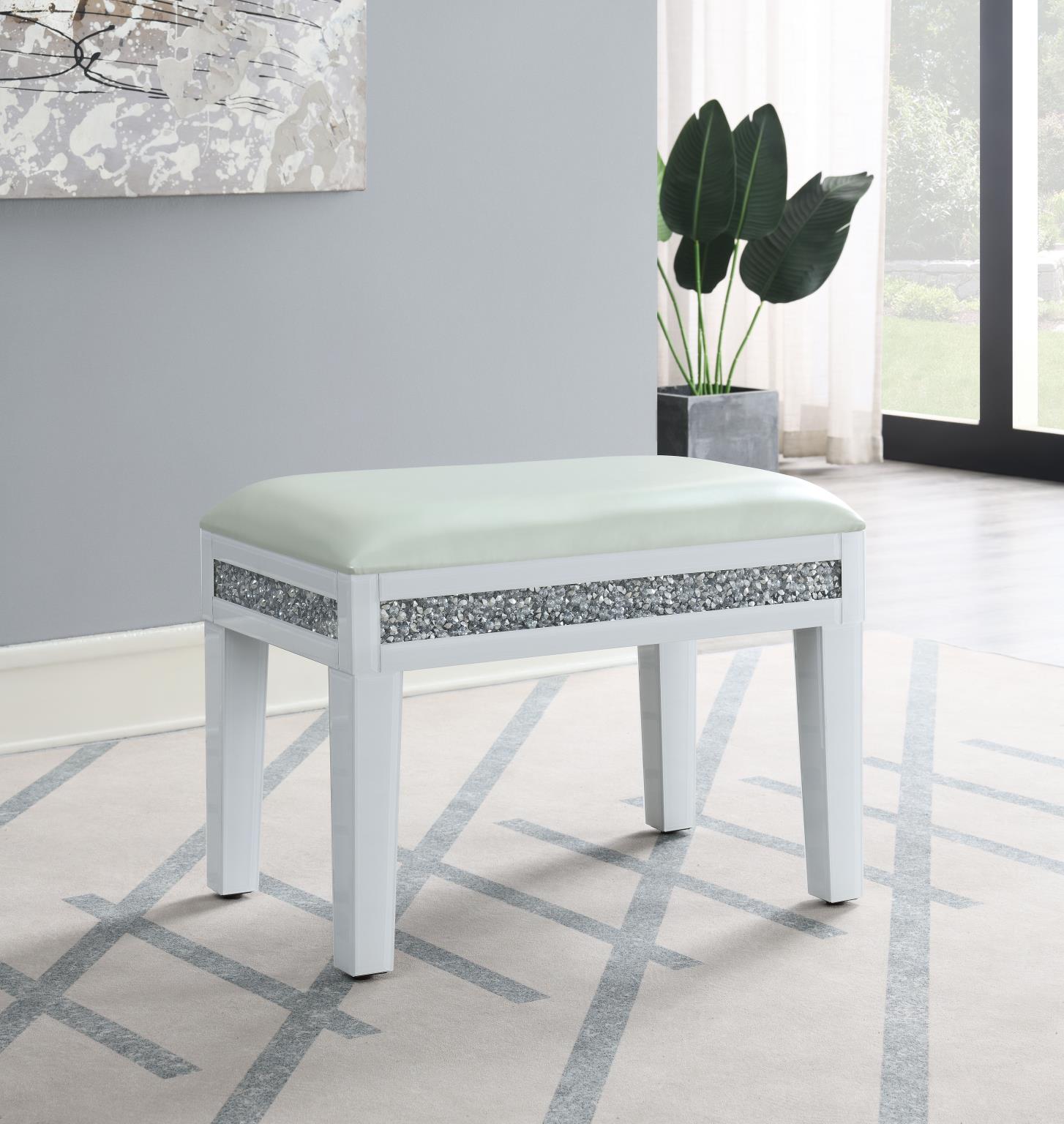 White Faux Leather Vanity Stool – G-325-VS