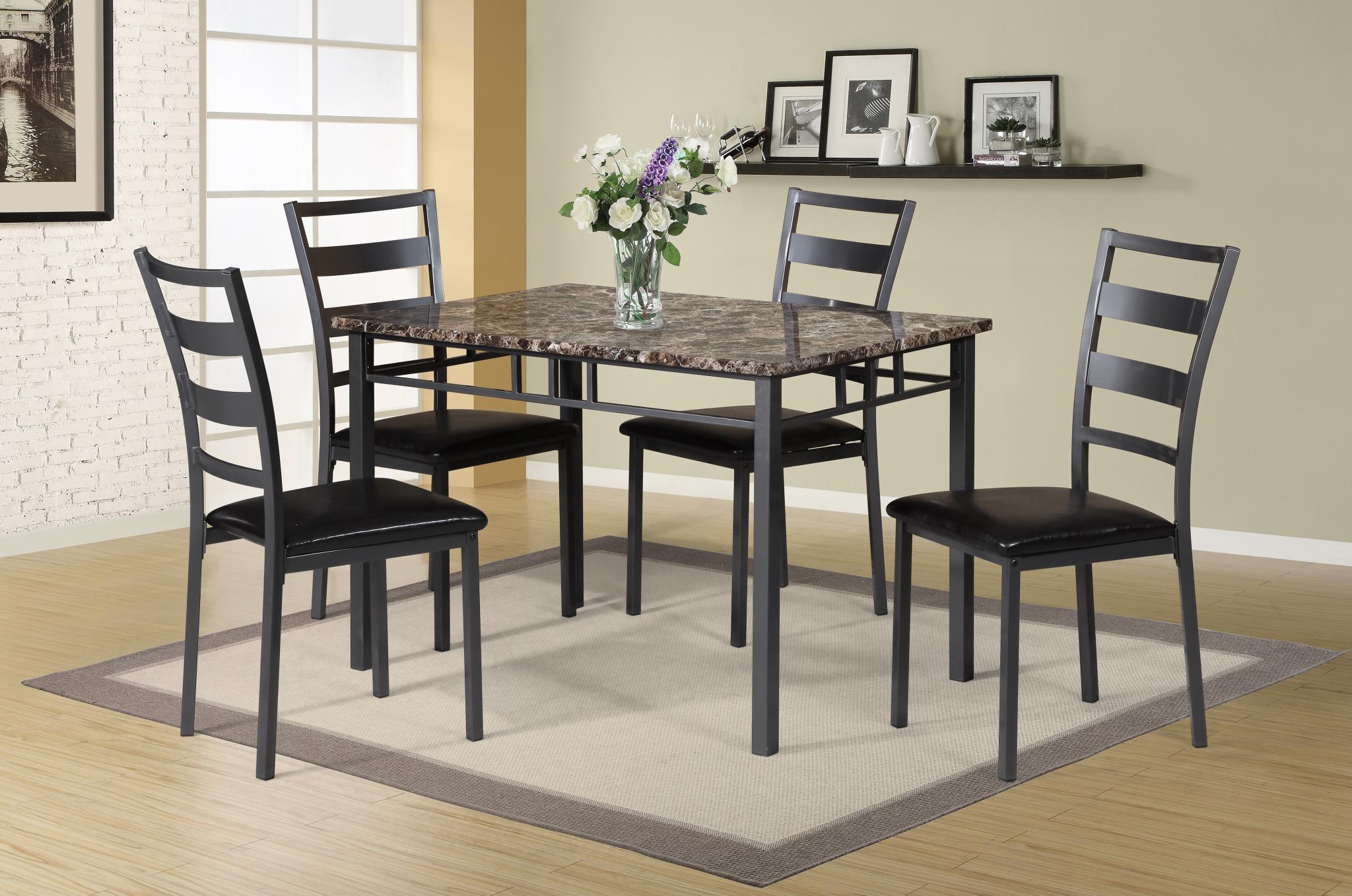Table & 4 Chairs with Brown Faux Marble – D760