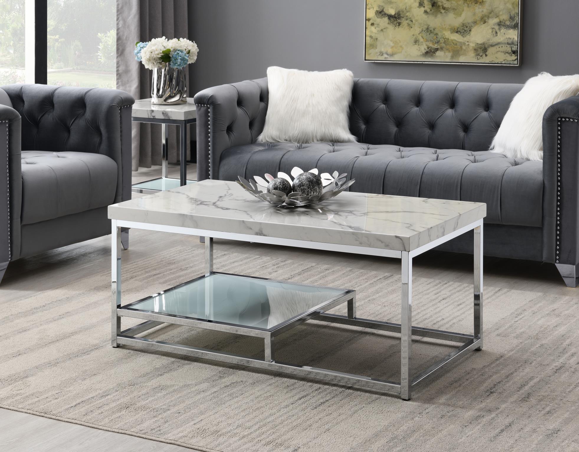 Chrome Coffee Table & 2 End Tables – T111