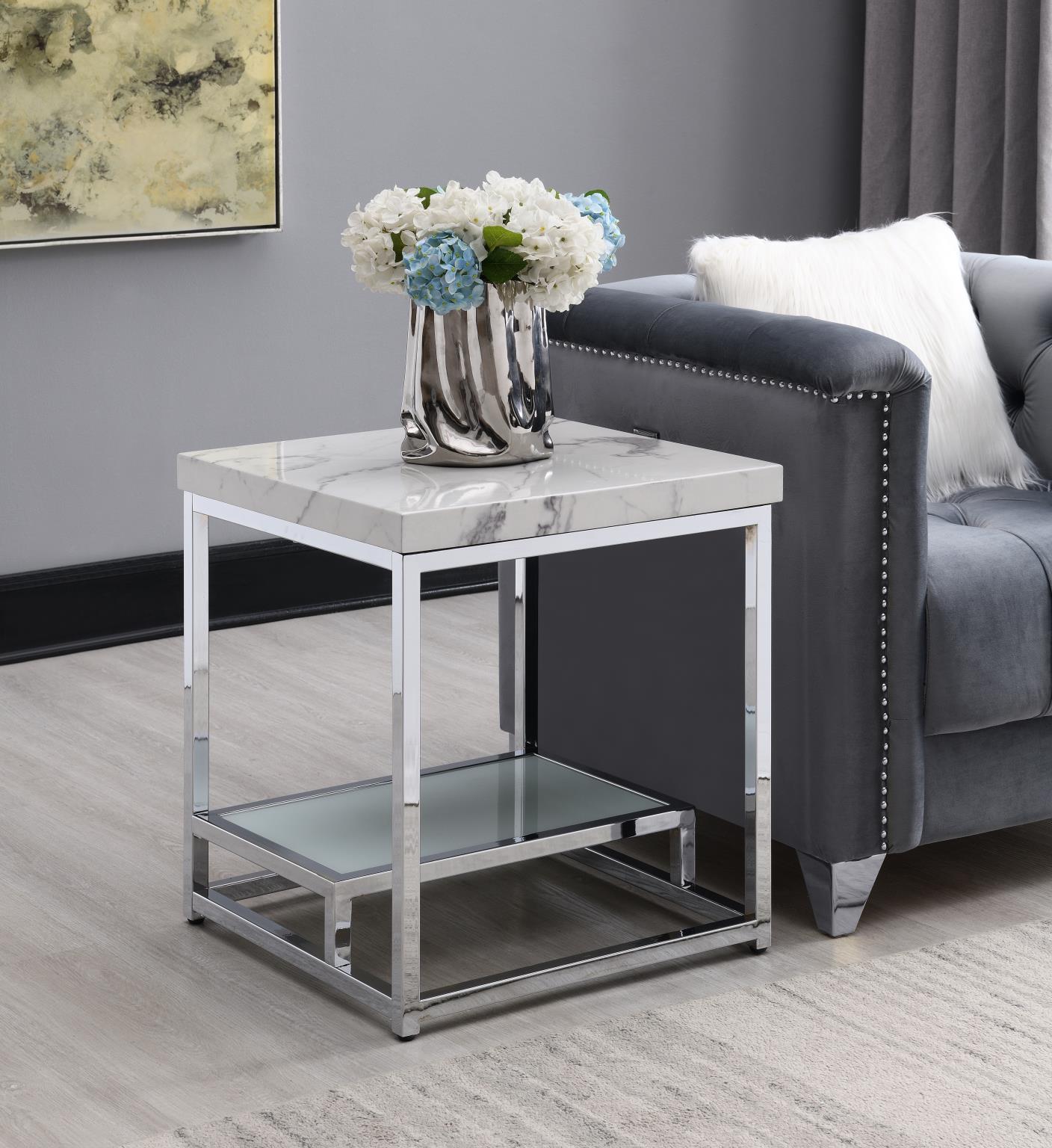 Chrome Coffee Table & 2 End Tables – T111