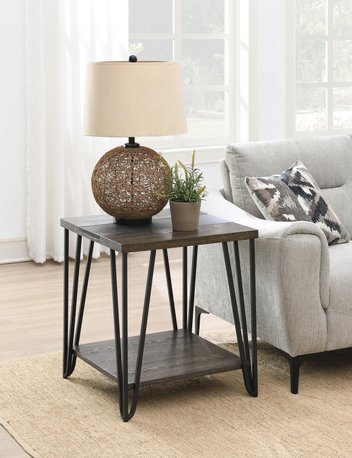 Dark Brown End Table with Black Tabletop Accents – T114-E