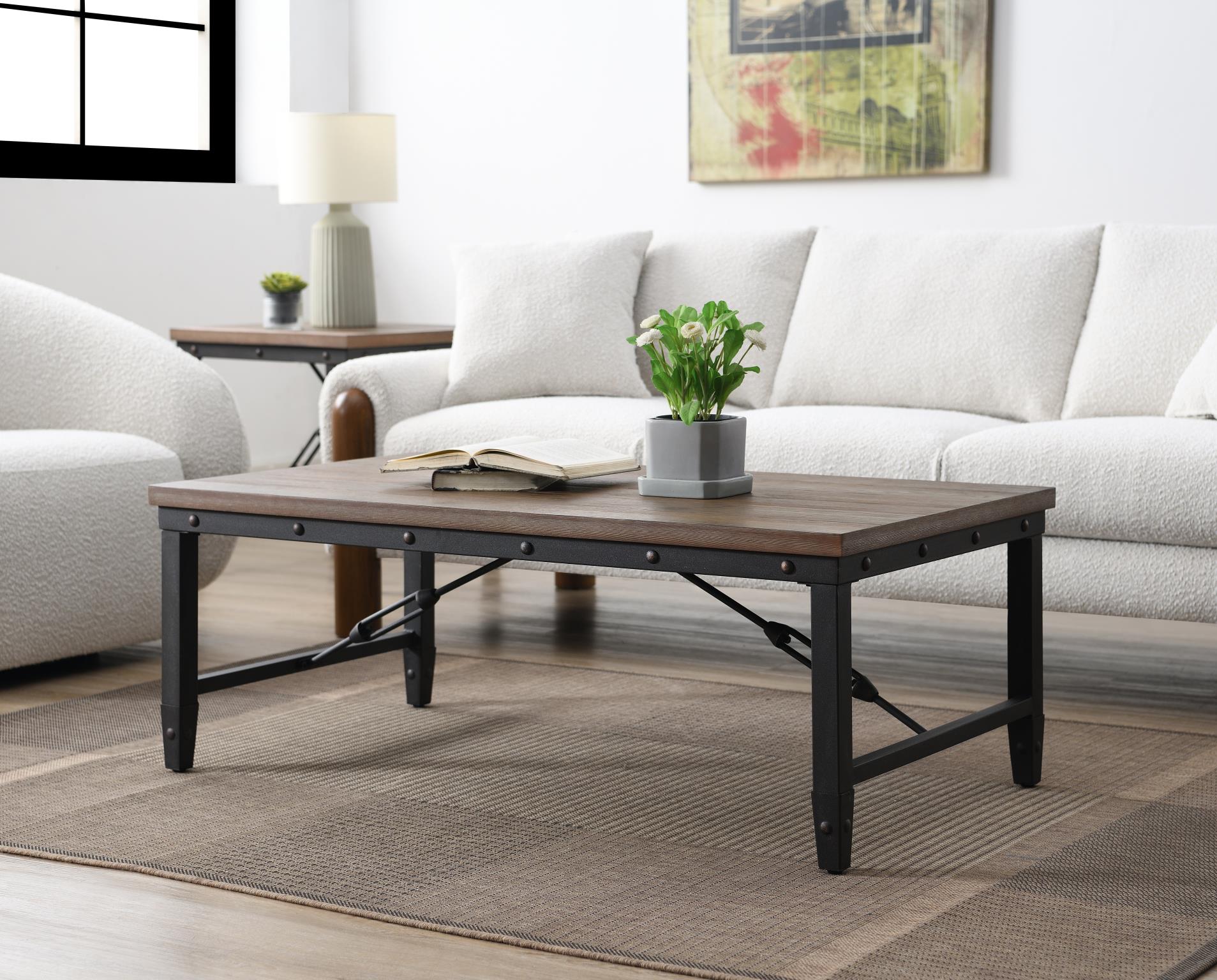 Caramel Finish Coffee Table with Steel Nail Head Trim – T118-C