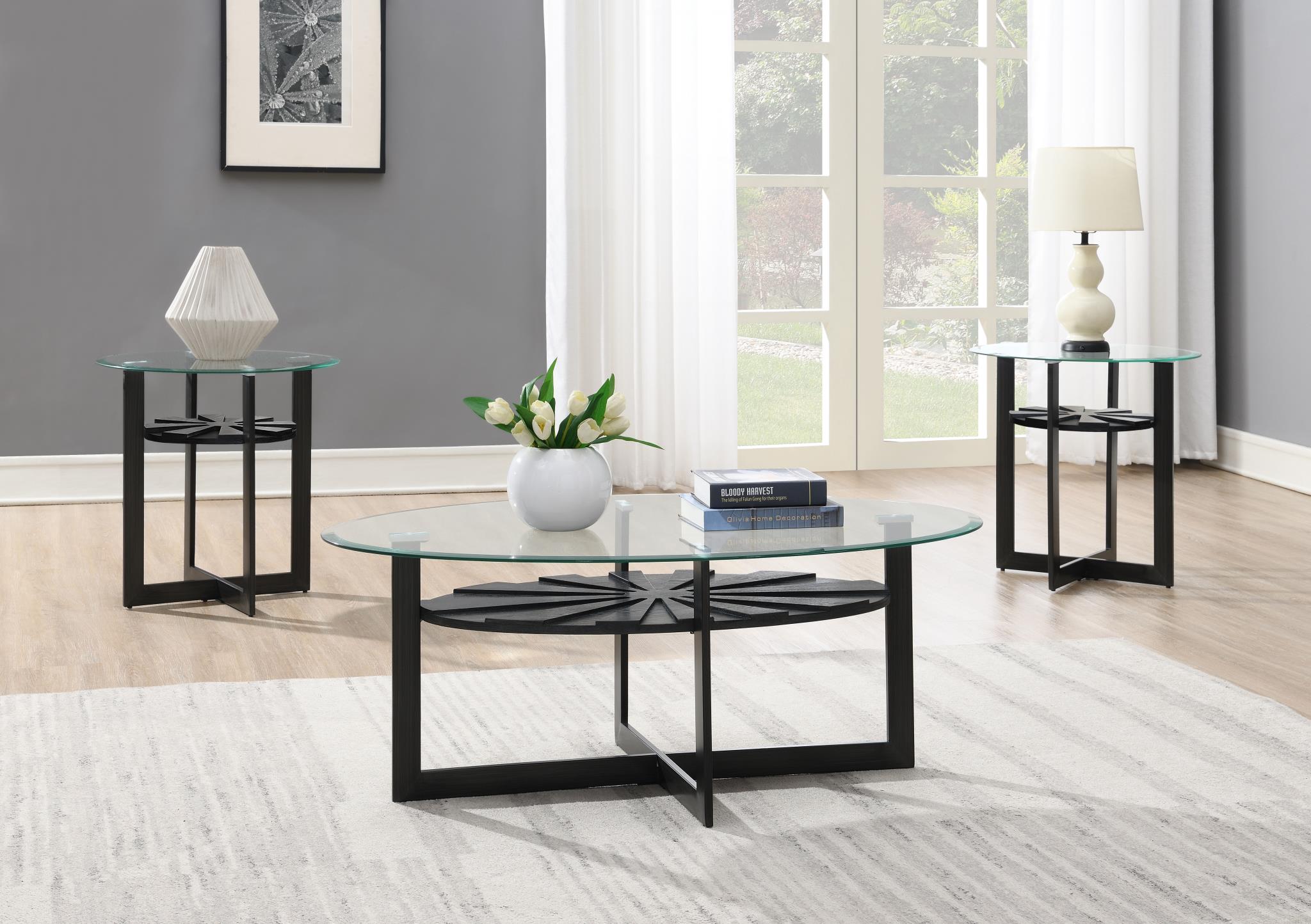 3-Piece Gray Glass Table Set (1 Coffee Table + 2 End Tables) – T152-3P ...