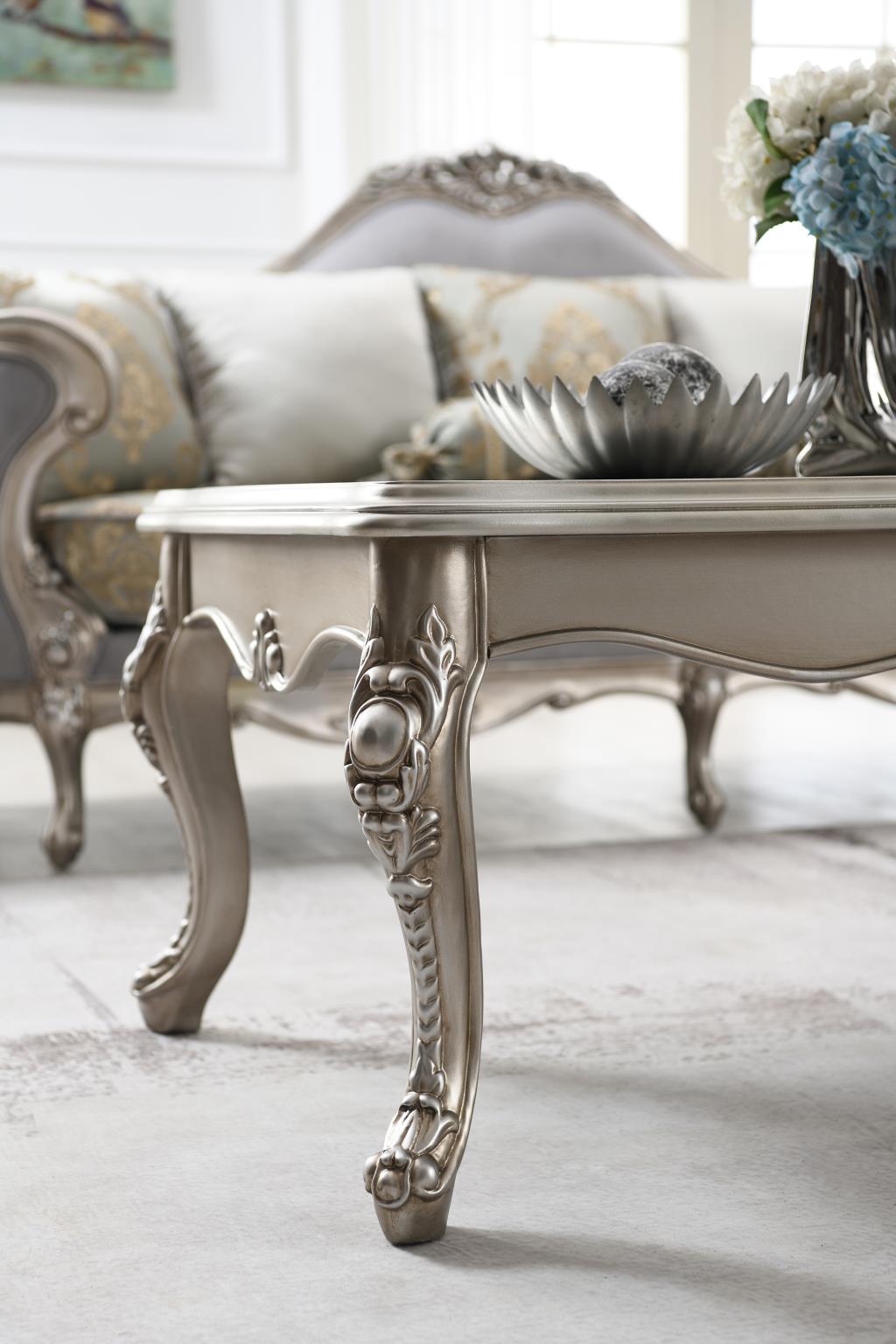 Traditional Champagne Silver Coffee Table & 2 End Tables (3-Piece Set) – T198-3PC