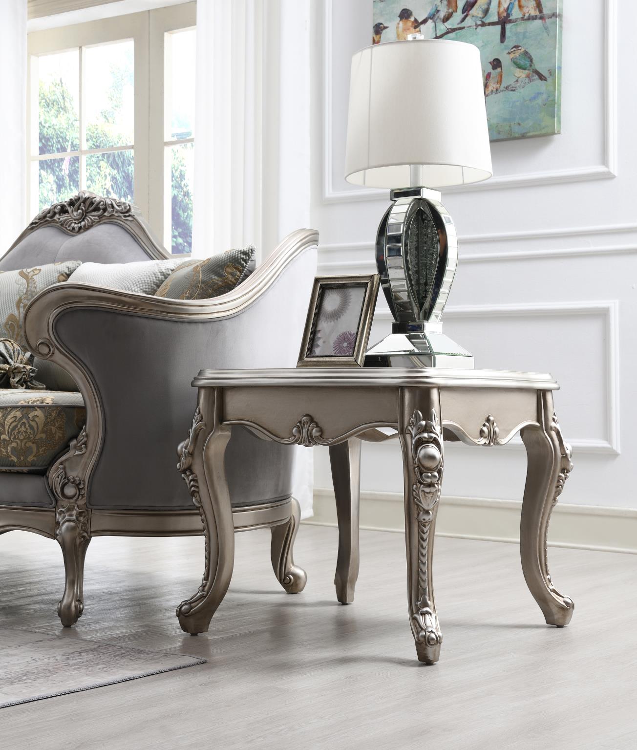 Traditional Champagne Silver Coffee Table & 2 End Tables (3-Piece Set) – T198-3PC